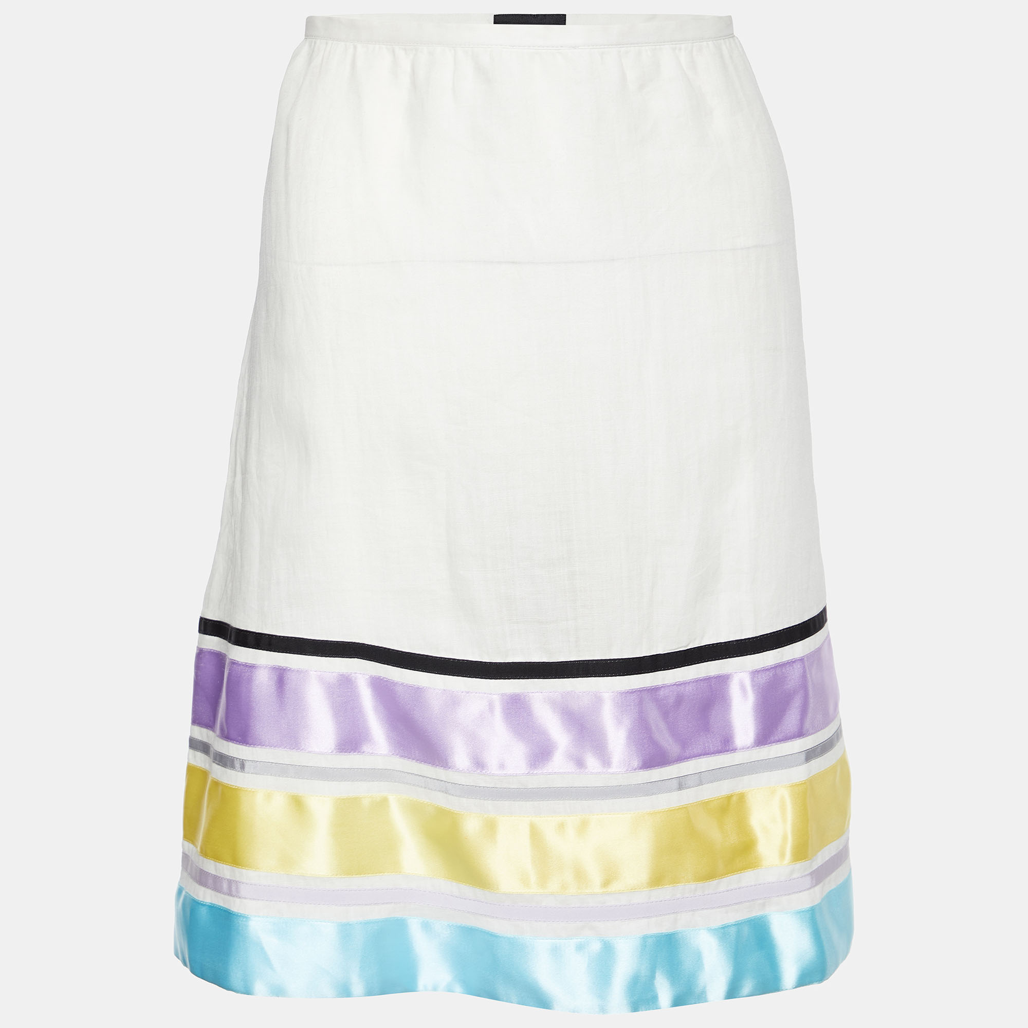 Emporio Armani Off-White Ramie Contrast Trim Mini Skirt M