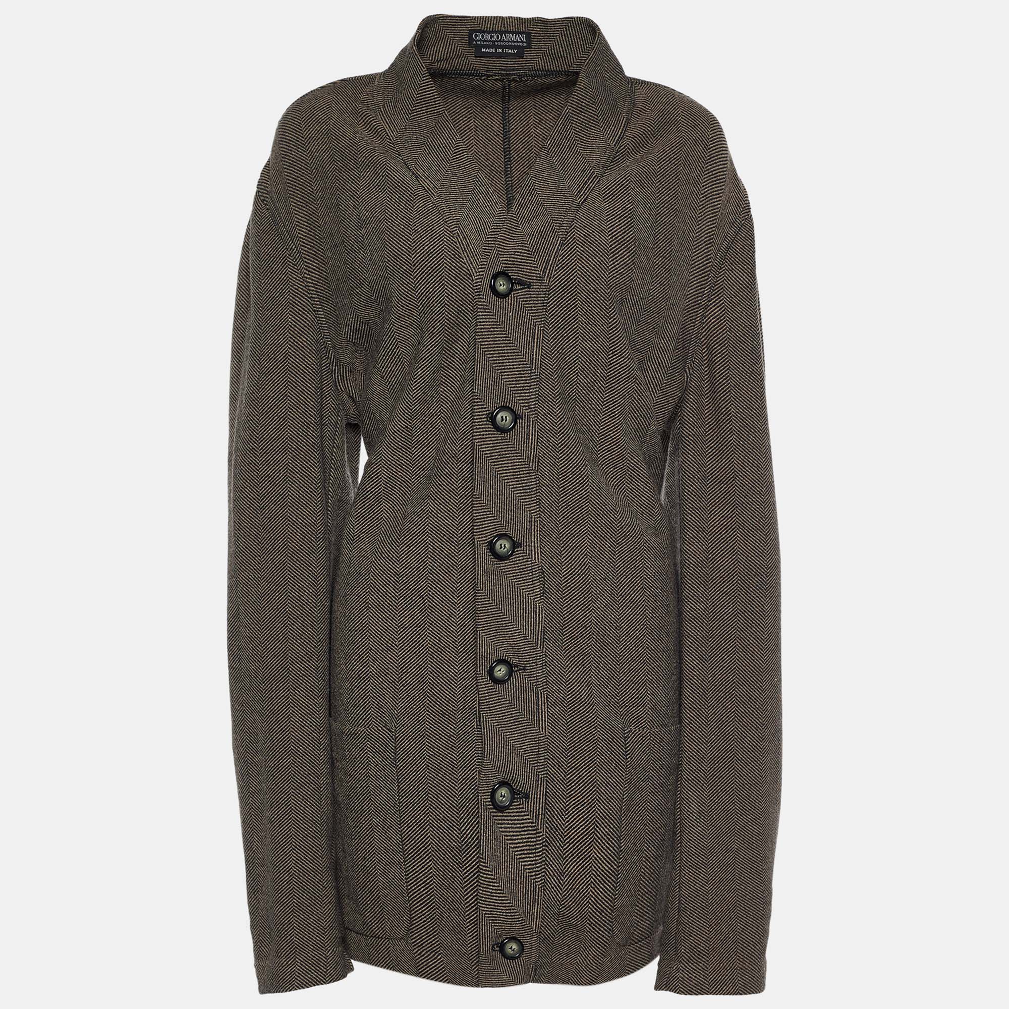 Giorgio Armani Vintage Brown Patterned Wool Button Front Cardigan XL