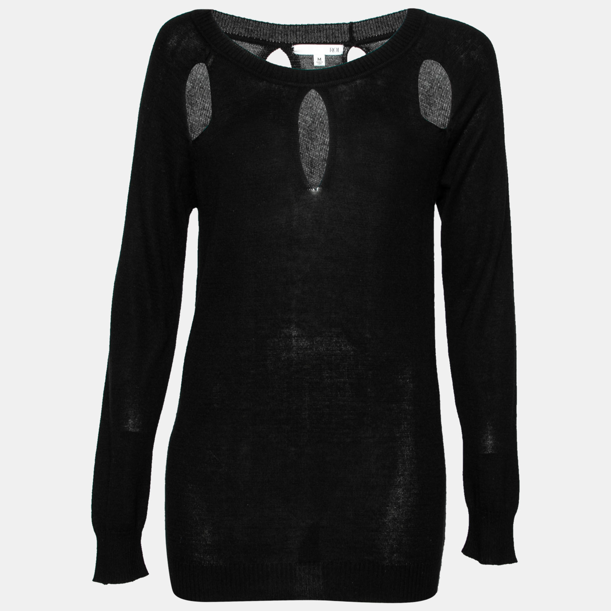 Roi Black Silk & Cashmere Knit Cut-Out Detail Sweater M