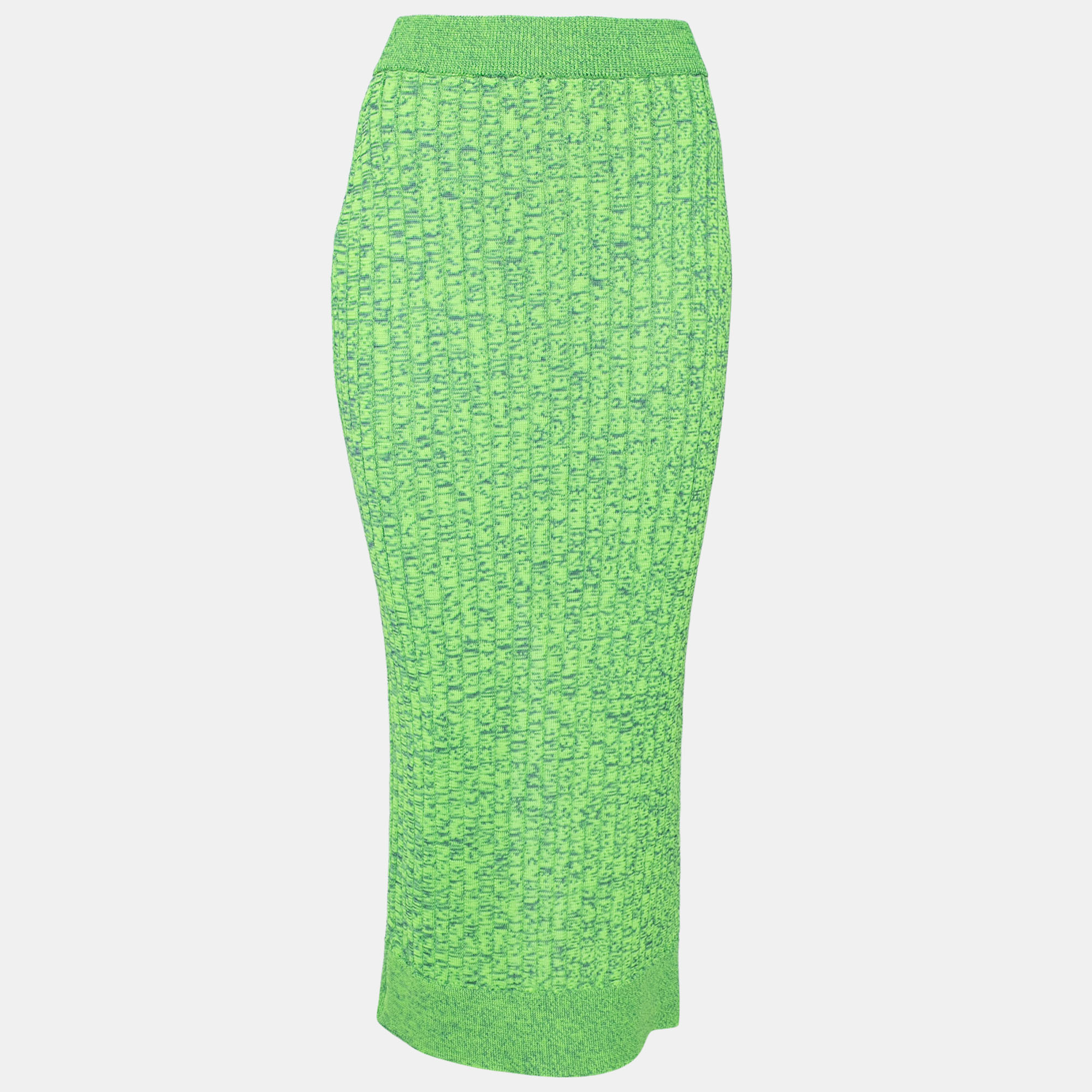 MM6 Maison Margiela Green Space Dyed Rib Knit Slit Detail Skirt S