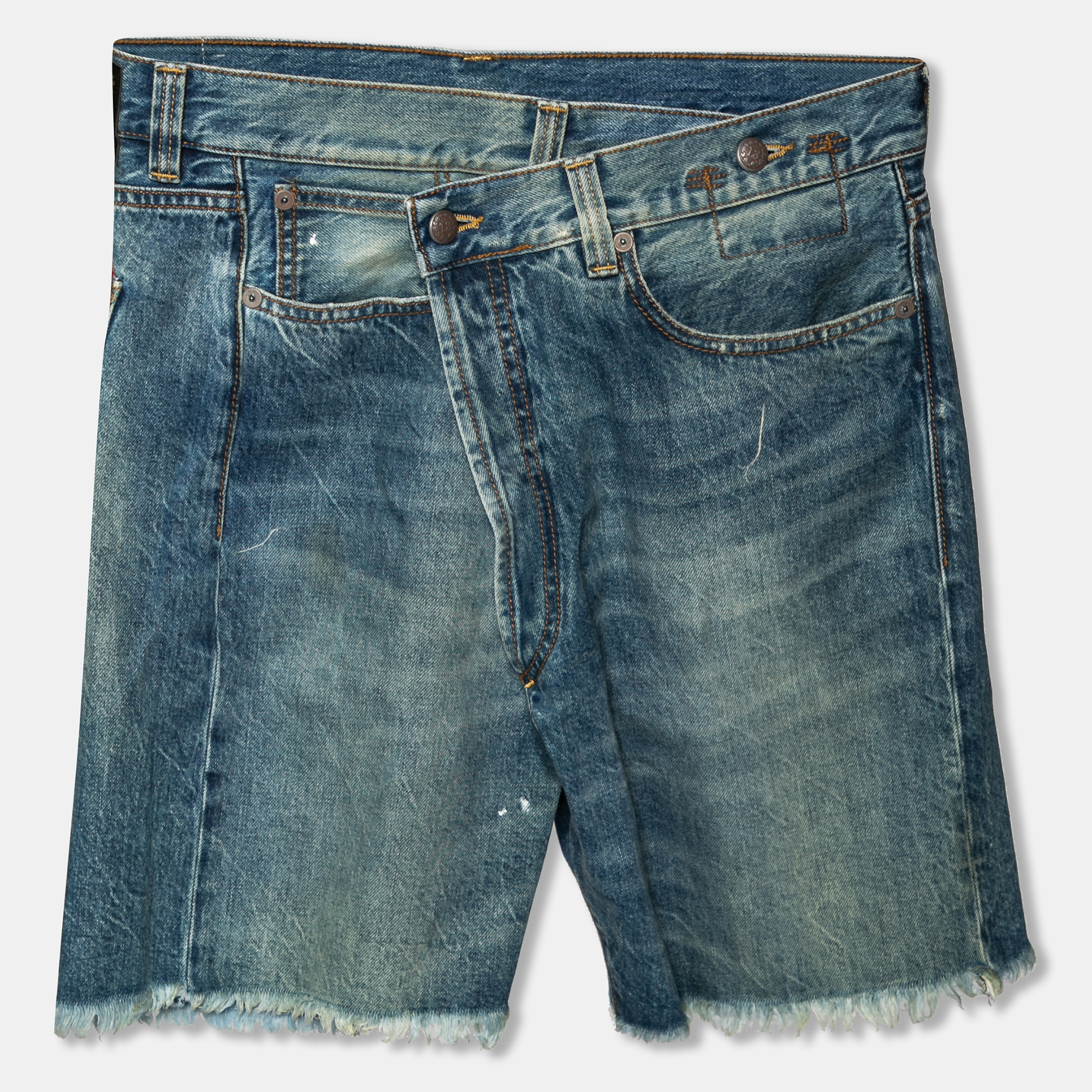 R13 Blue Denim Asymmetric Waist Frayed Edged Shorts M