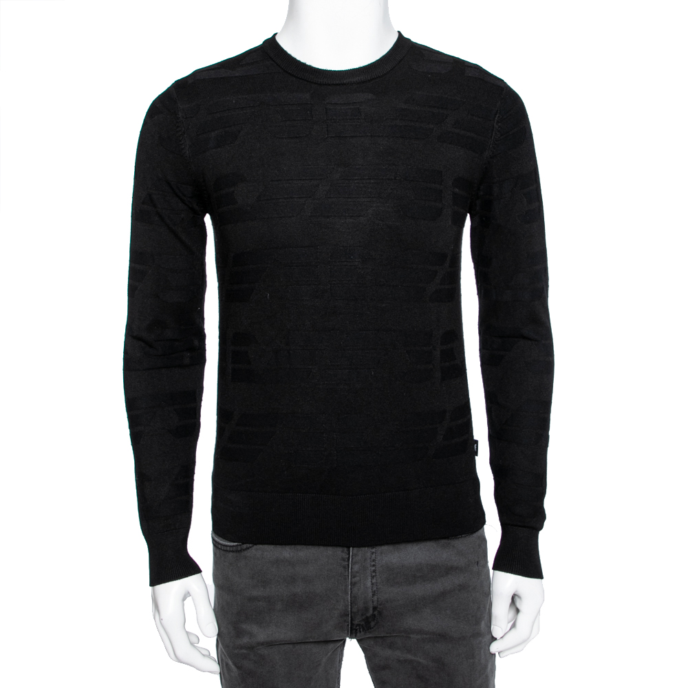 Emporio Armani Black Textured Knit Long Sleeve Crew Neck Sweater XS