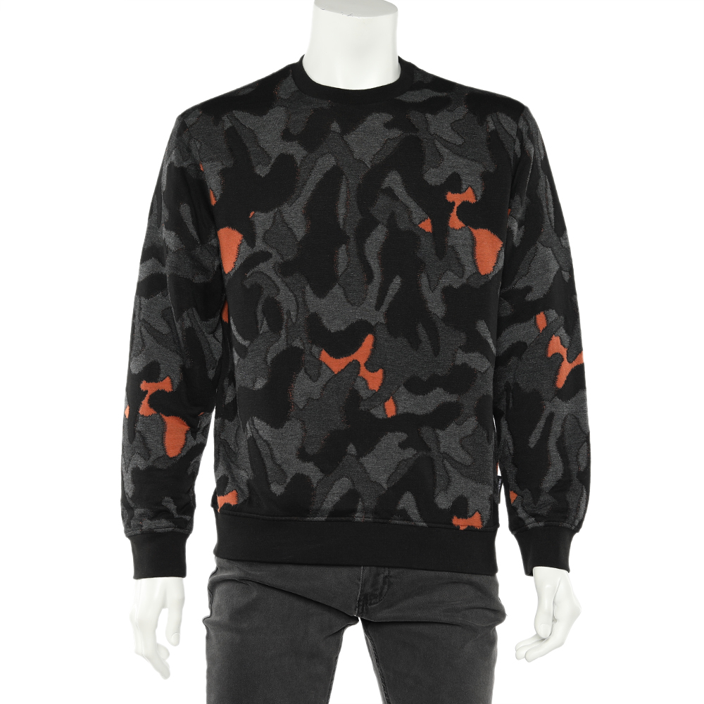 Emporio Armani Charcoal Grey Camouflage Intarsia Knit Crewneck Sweater XL