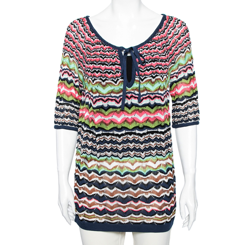 M Missoni Multicolor Perforated Knit Top M