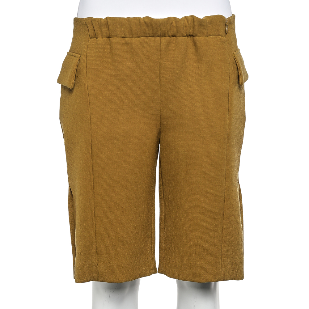 Marni Mustard Yellow Wool Crepe Pocket Detail Shorts S