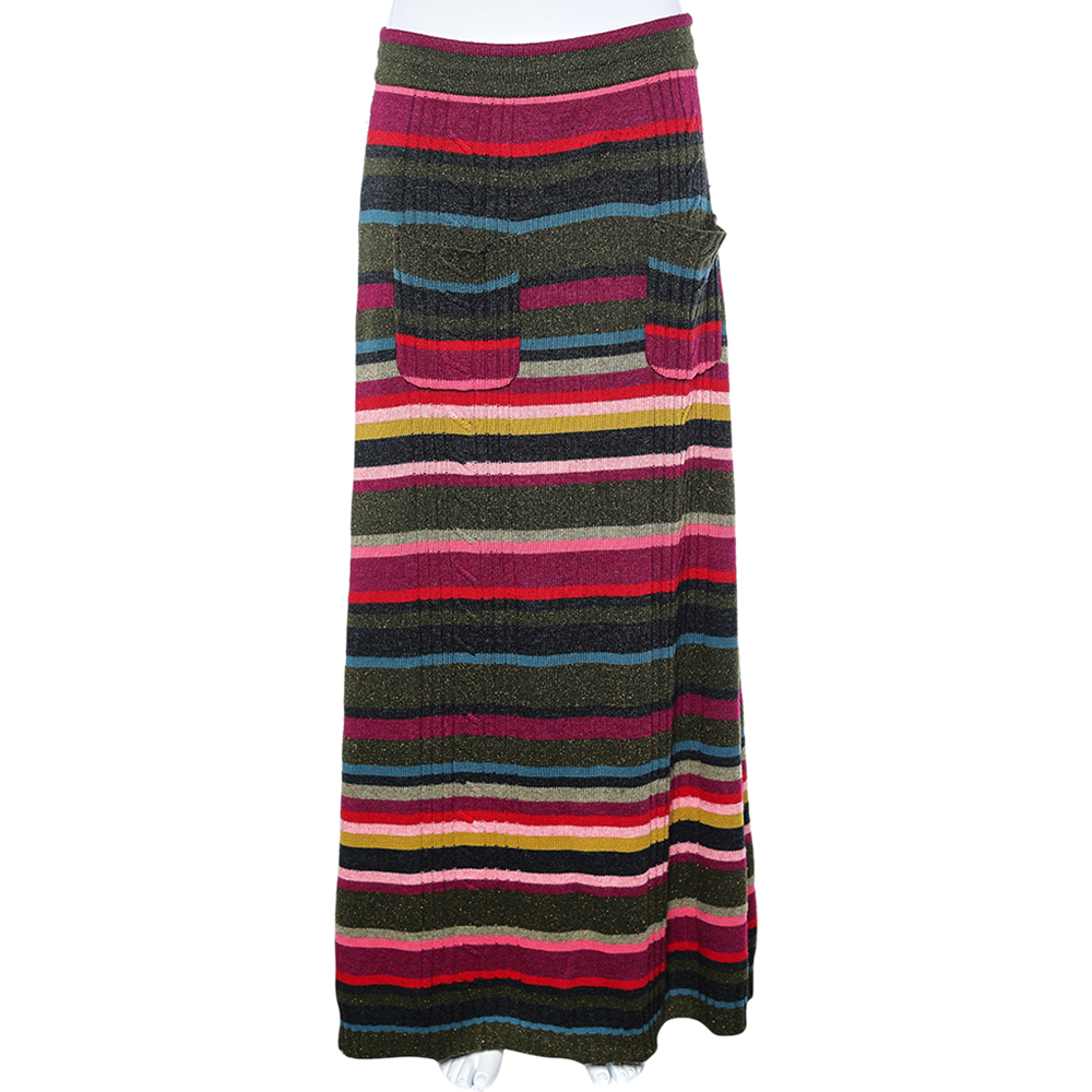 Kenzo Multicolor Striped Wool Skirt L