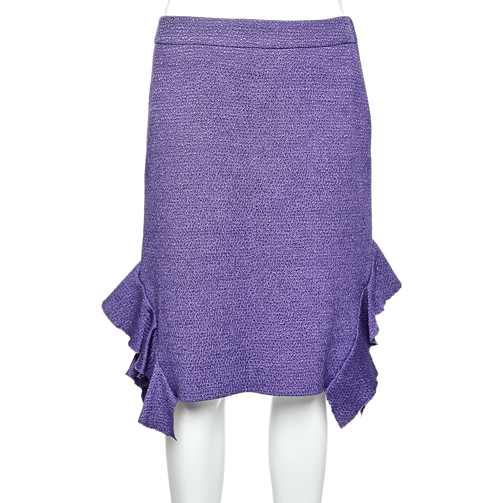 Moschino Purple Textured Wool & Silk Ruffled Mini Skirt M
