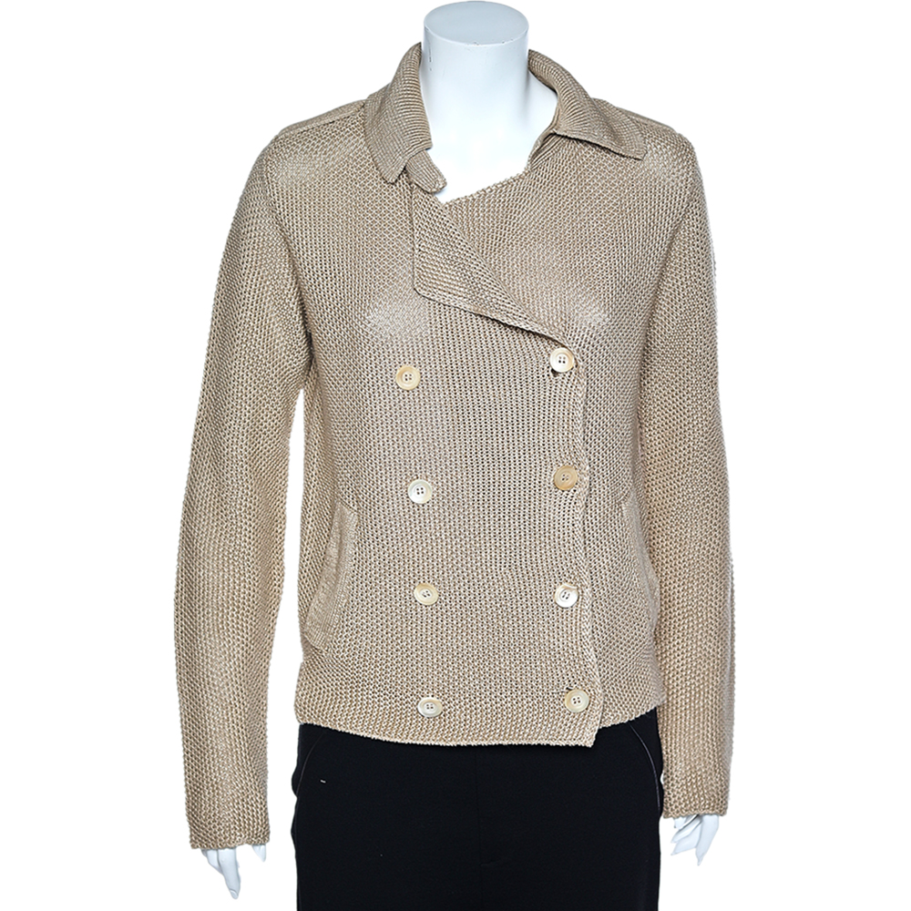 S'Max Mara Cream Linen Knit Double Breasted Blazer M