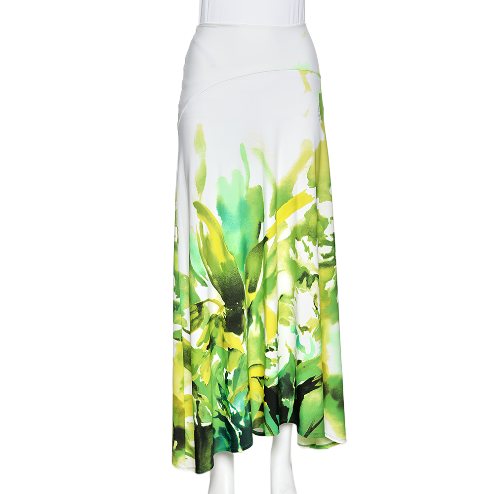 Roberto Cavalli Multicolored Printed Jersey Midi Skirt L