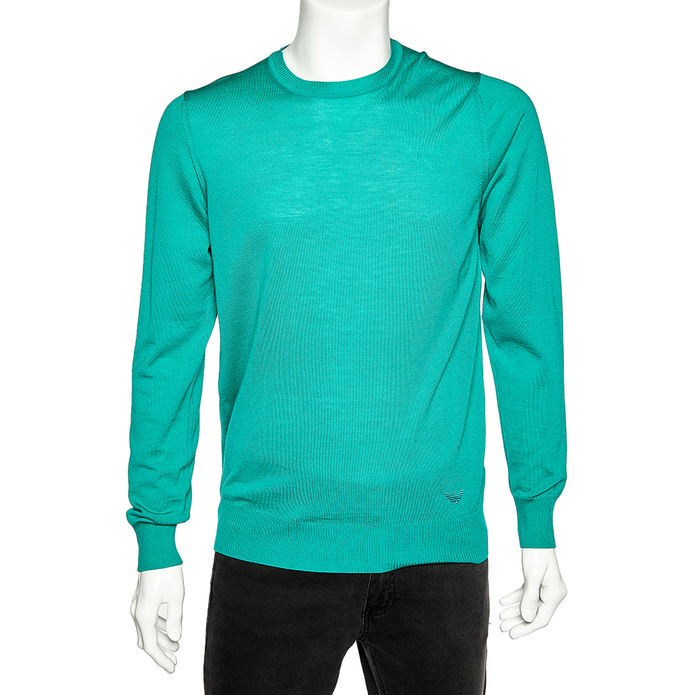 Emporio Armani Green Wool Crewneck Jumper XL