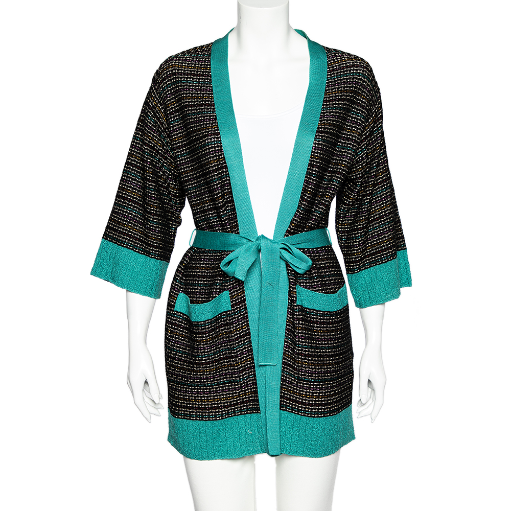 M Missoni Black Textured Knit Belted Cardigan M