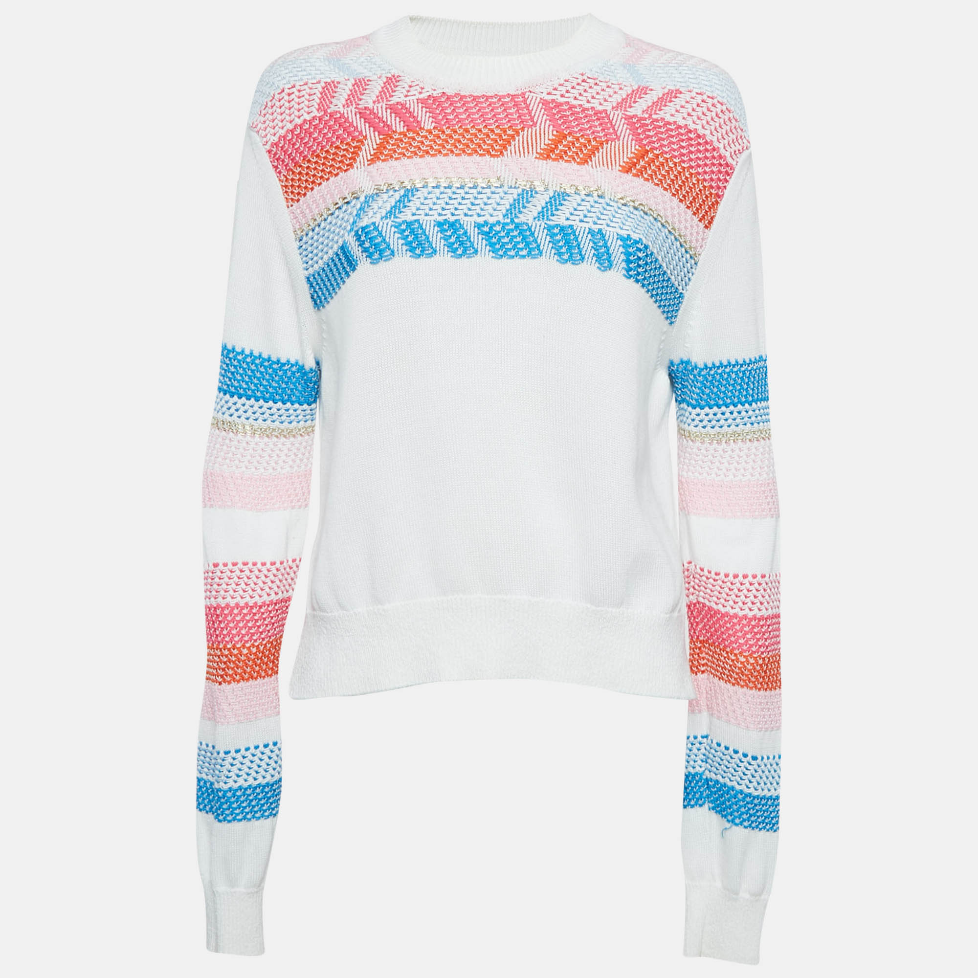 Peter Pilotto White Patterned Knit Full Sleeve Sweater M