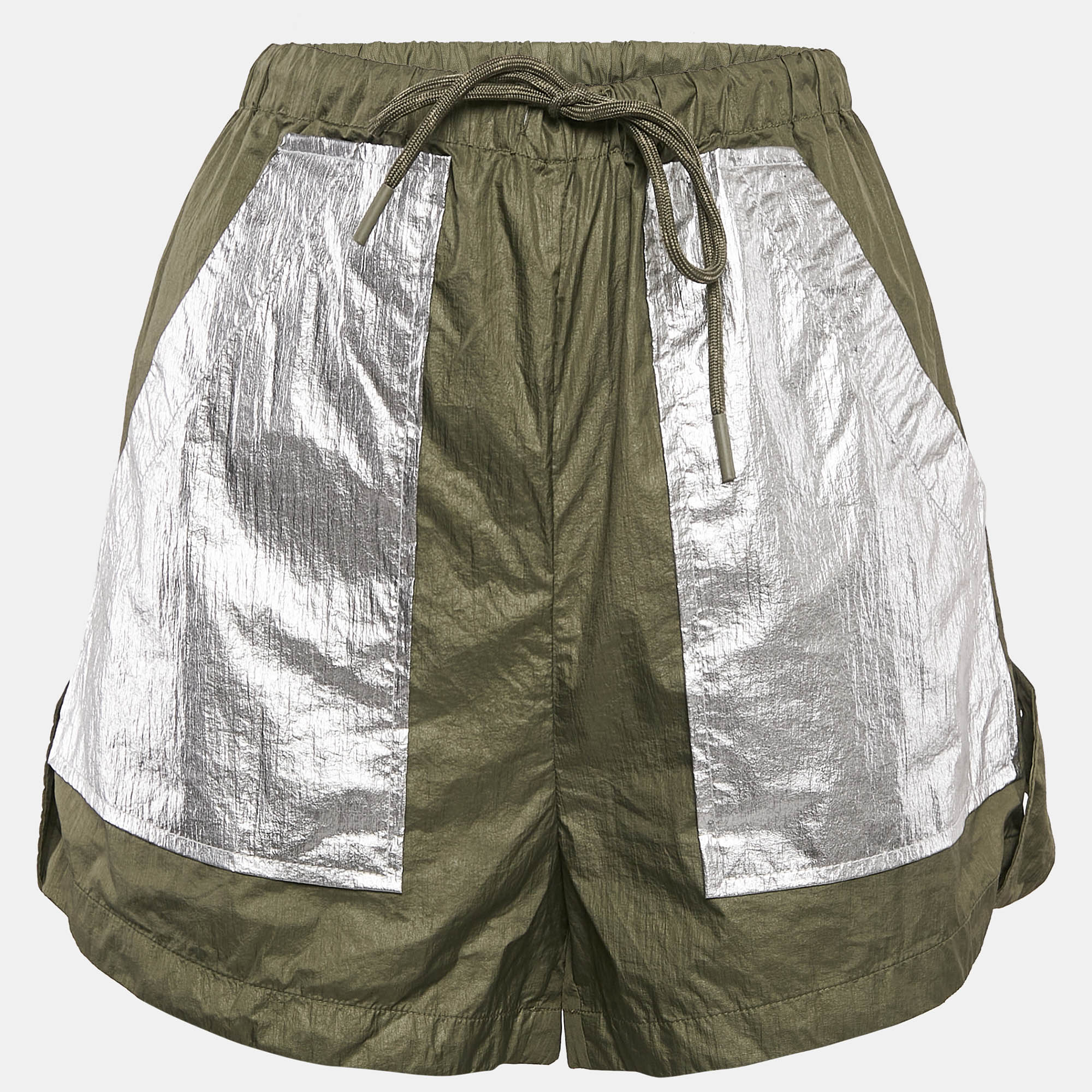Ganni Green Nylon Silver Contrast Shorts S