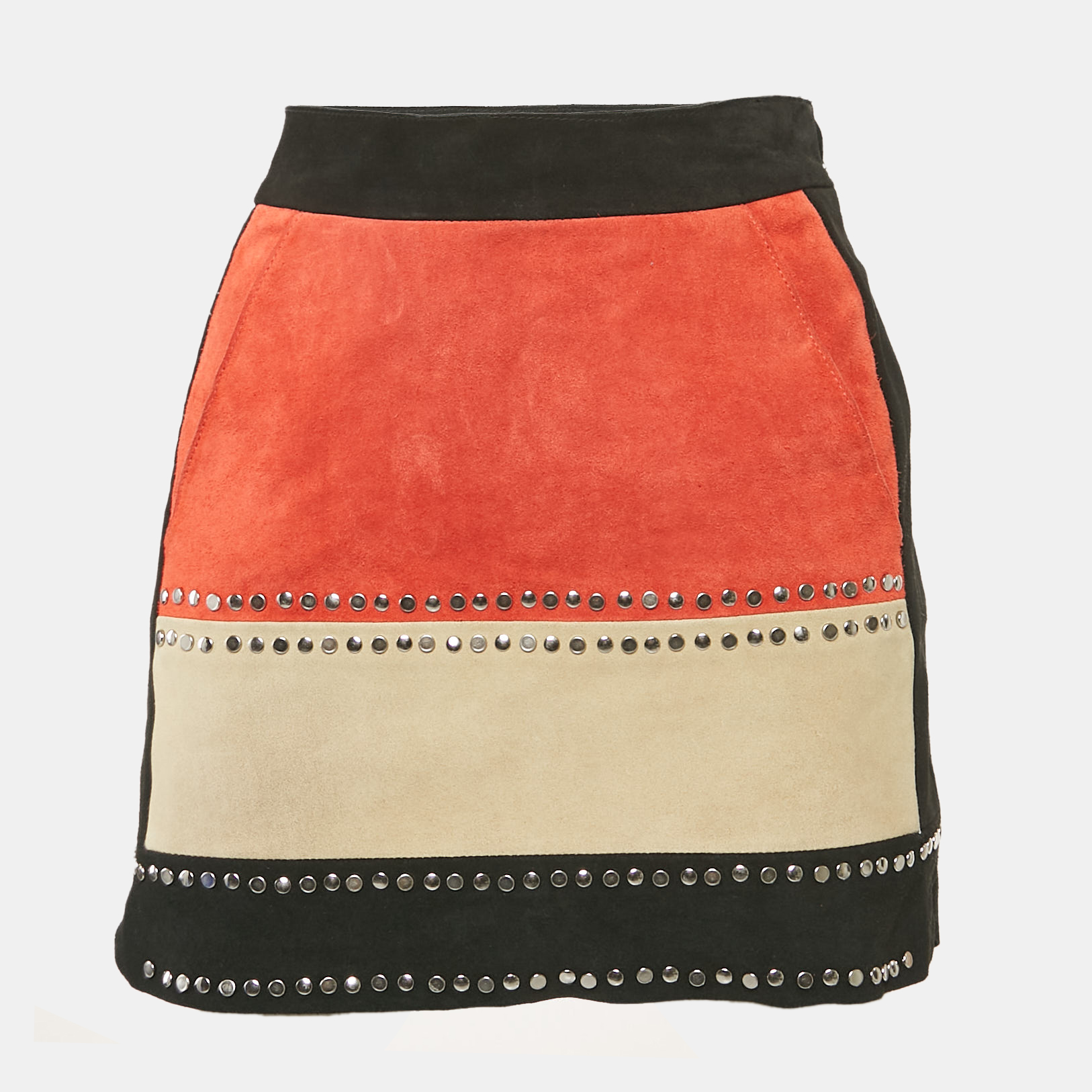 Maje Black Suede Stud Detail Mini Skirt M