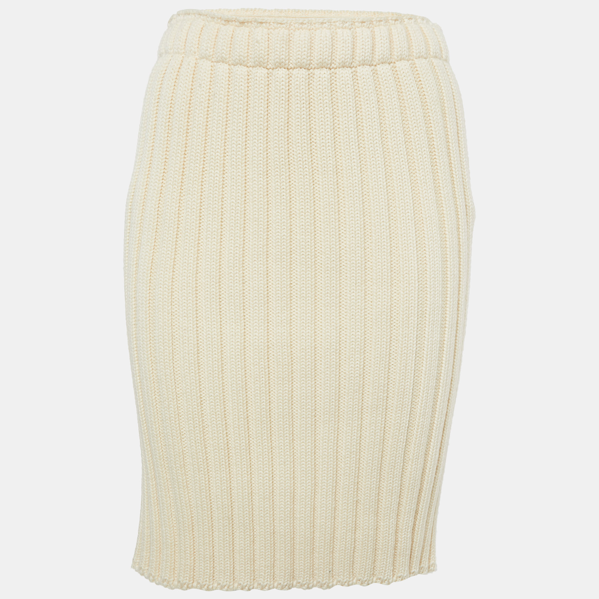 Dolce & Gabbana Cream Rib Knit Pencil Skirt S