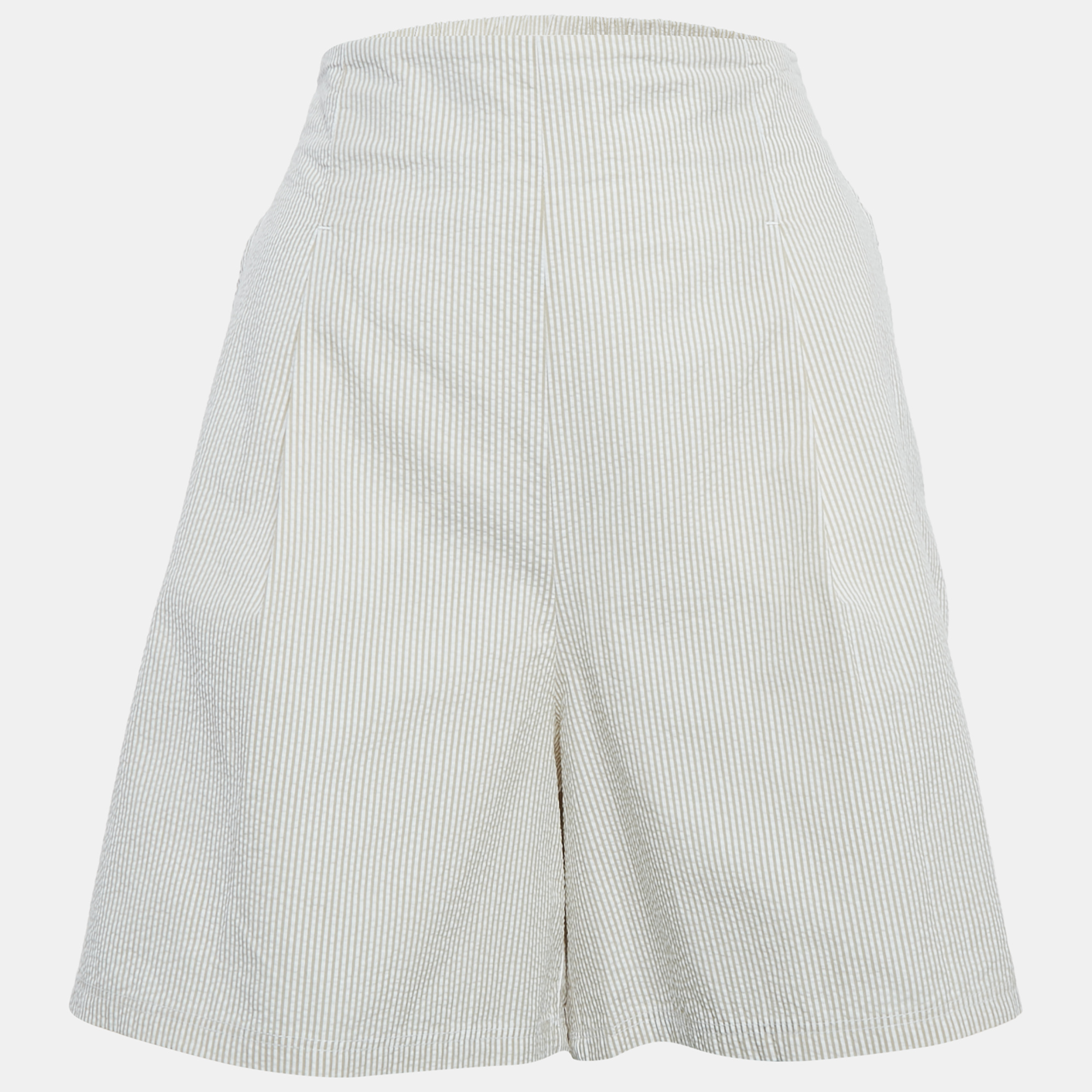 Max Mara Grey Striped Seersucker Shorts L