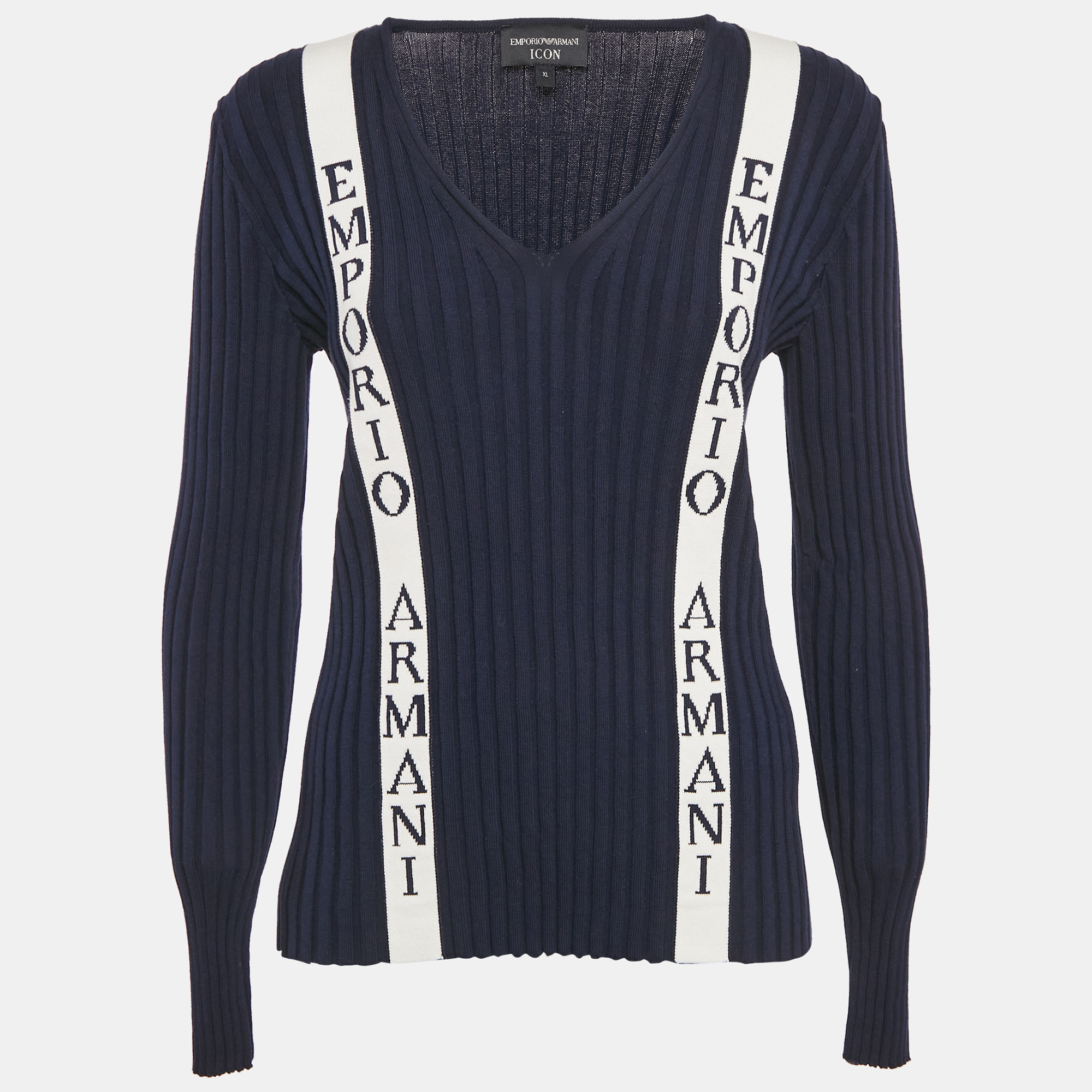 Emporio Armani Icon Navy Blue Logo Cotton Knit Jumper XL