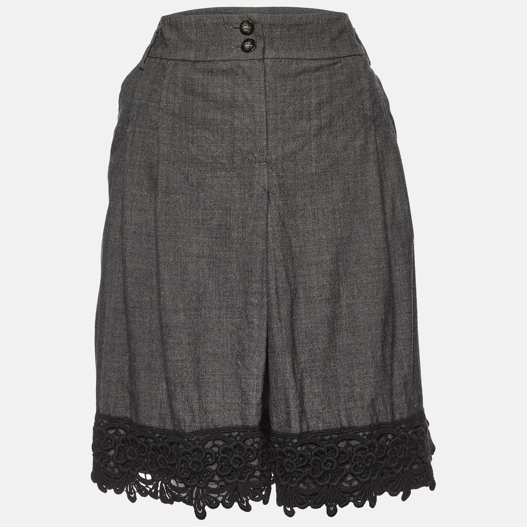 Weekend Max Mara Charcoal Grey Wool & Lace Detail Mini Skirt M