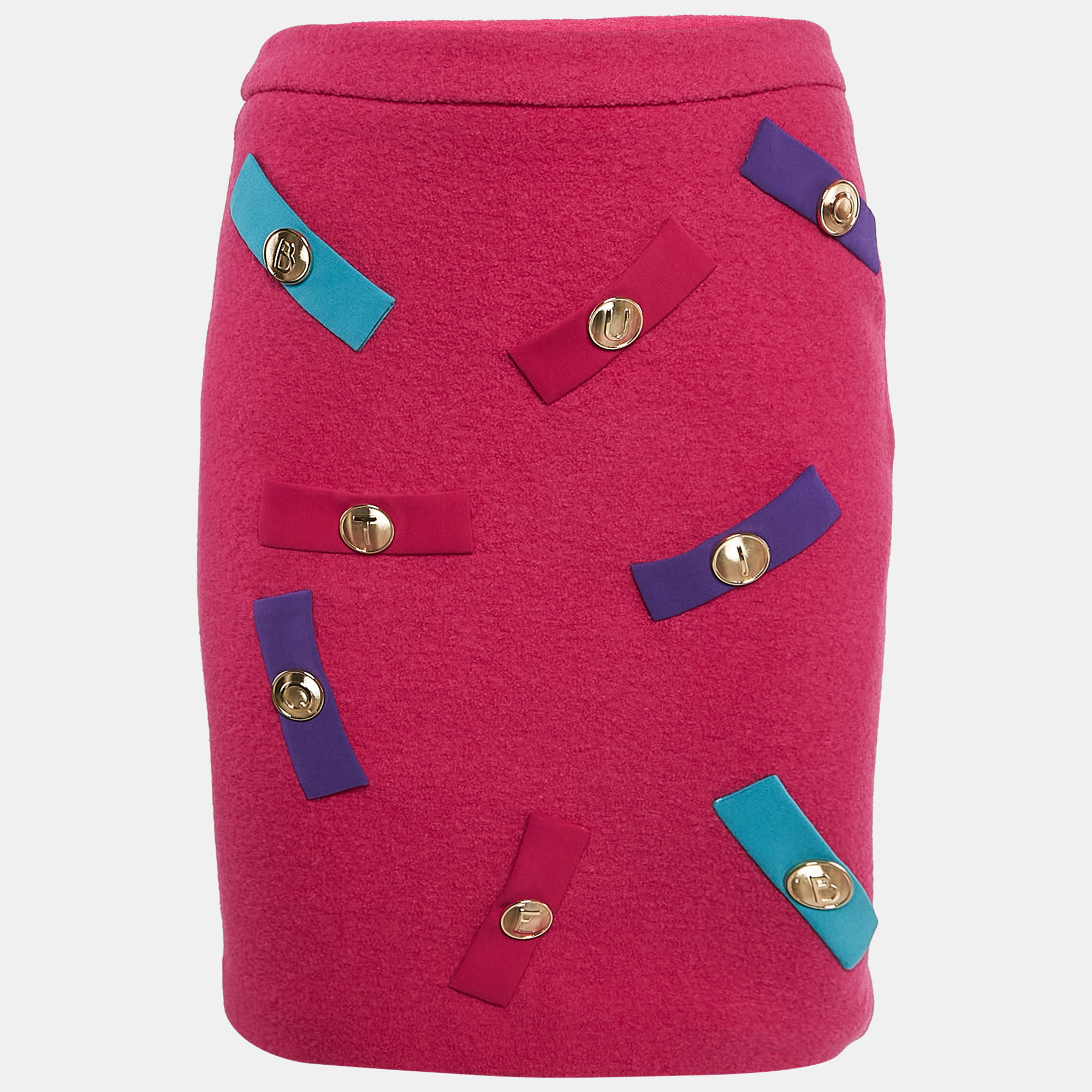 Boutique Moschino Pink Embellished Wool Pencil Skirt S