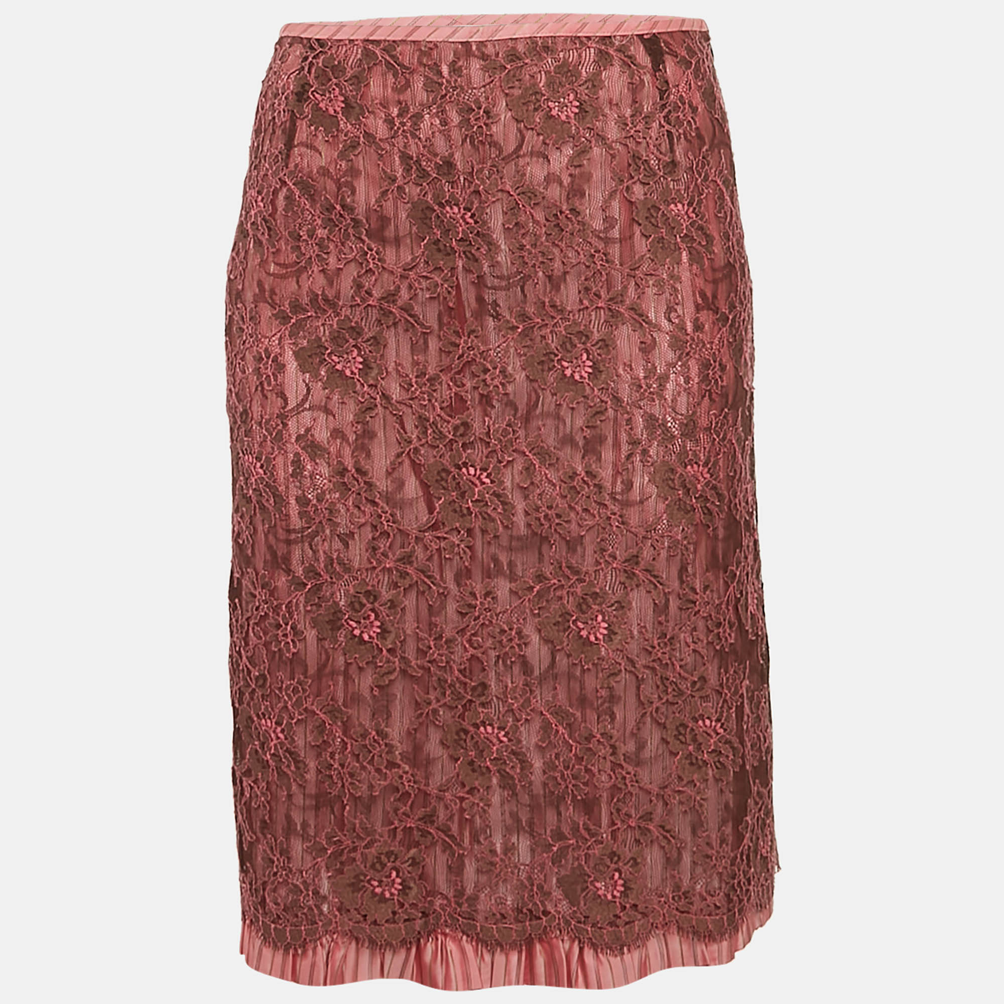Kenzo Pink Floral Lace and Nylon Ruffled Short Skirt M