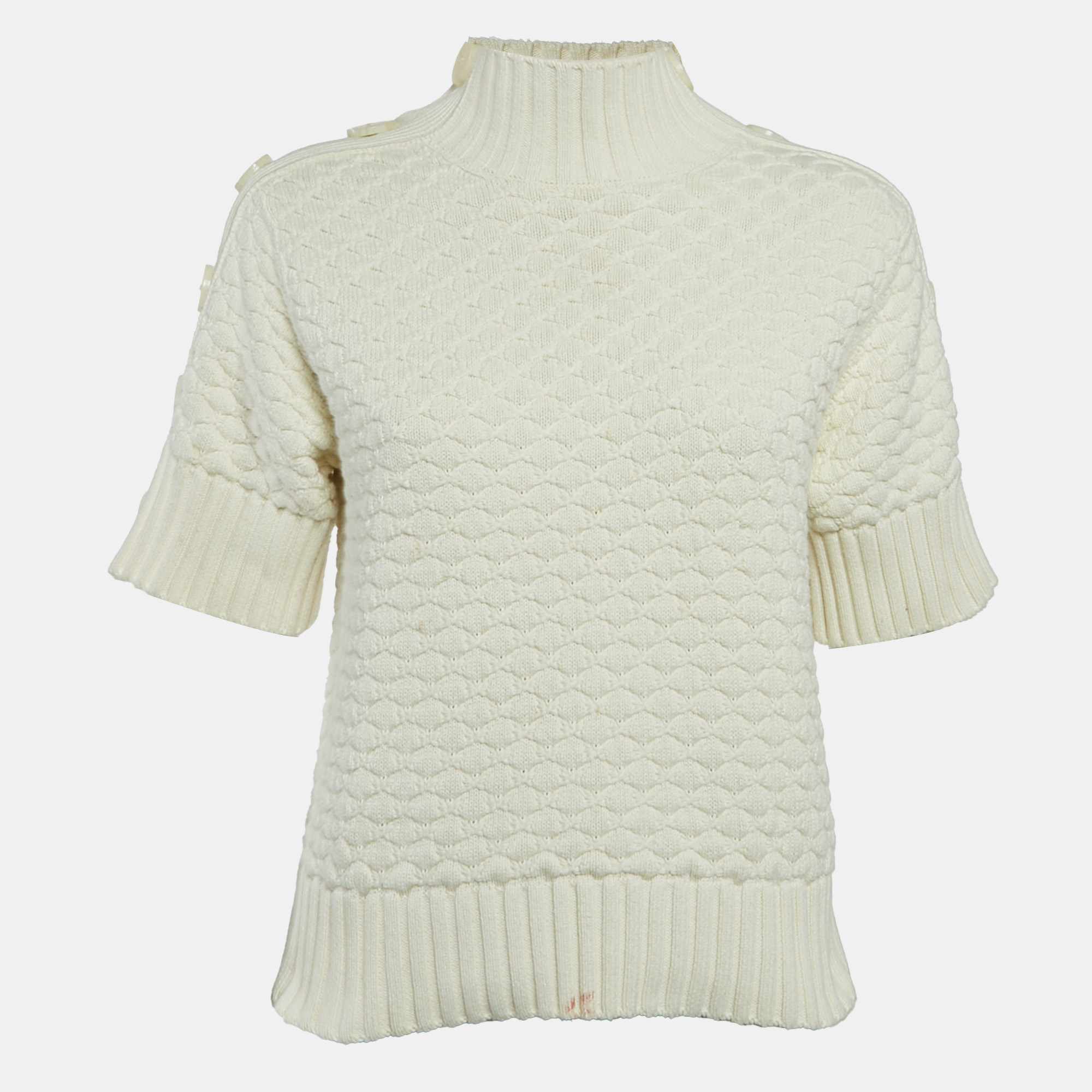 See by Chloe Cream Patterned Knit Turtleneck Sweater S