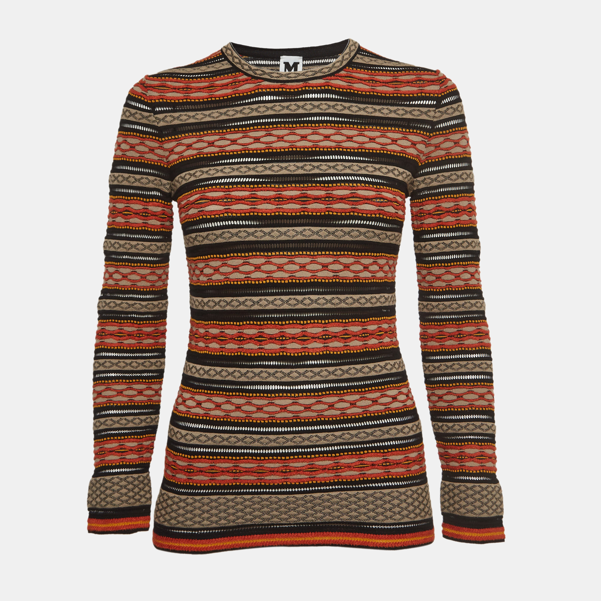 M Missoni Multicolor Stripe Patterned Knit Long Sleeve Top L
