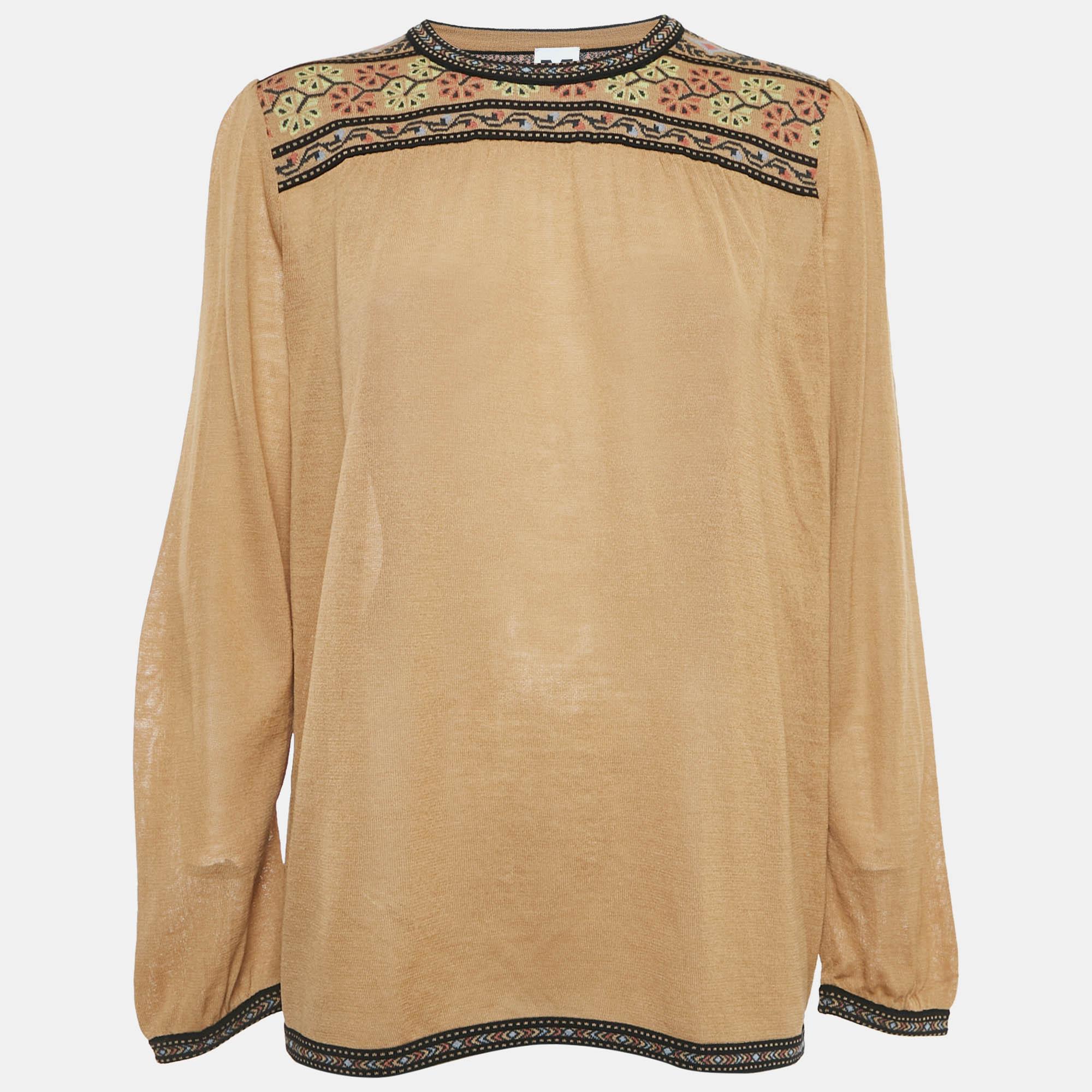 M Missoni Brown Wool Knit Long Sleeve Top S