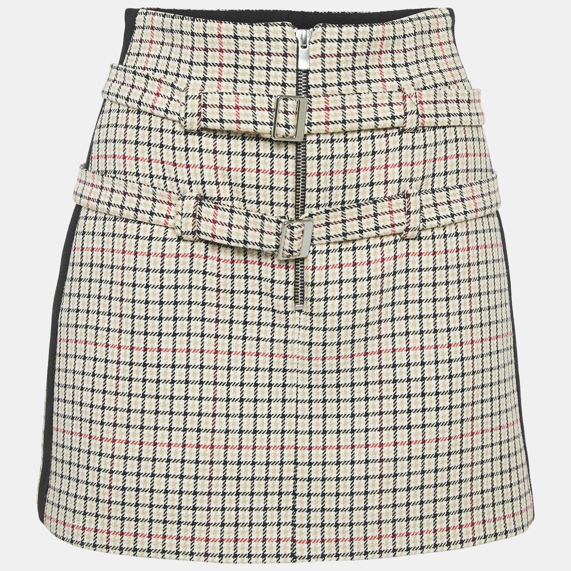 Maje Brown Checks Cotton Blend Mini Skirt S