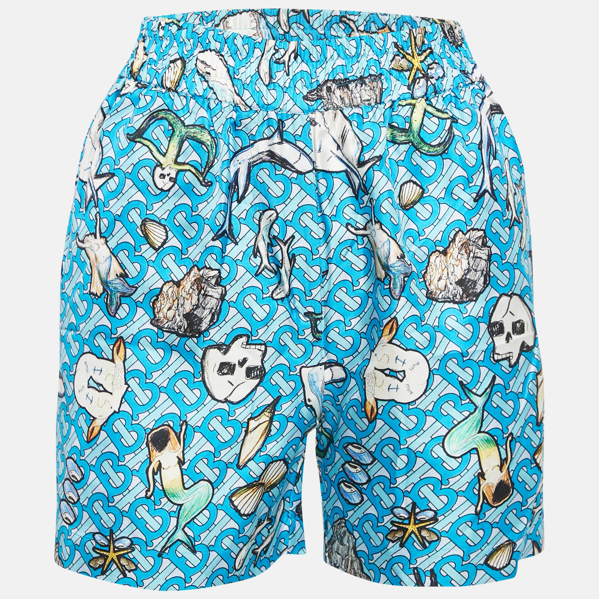 Burberry Blue Tawney Print Silk Shorts XXS