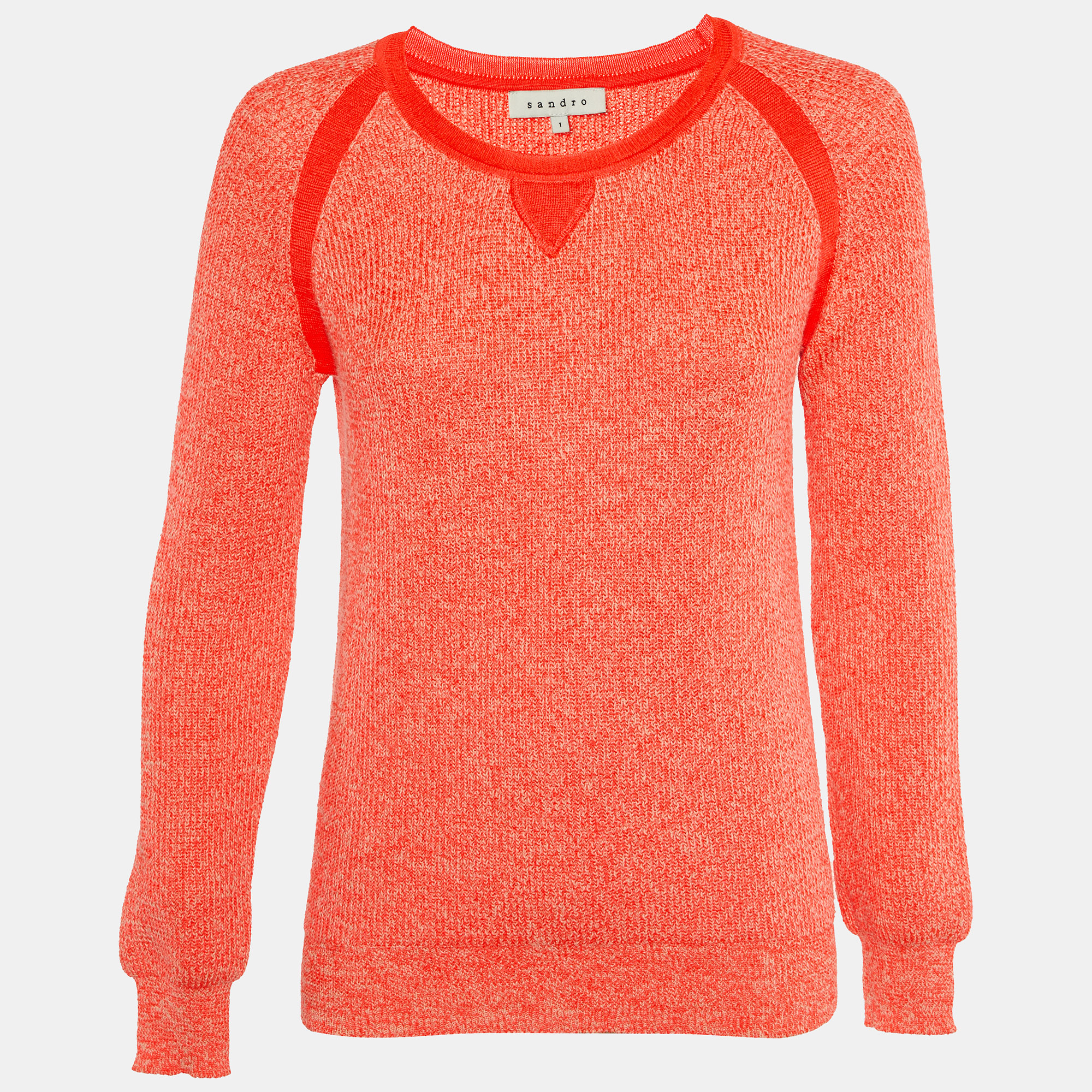 Sandro Orange Heavy Cotton and Polyester Knit Crew Neck Sweater S