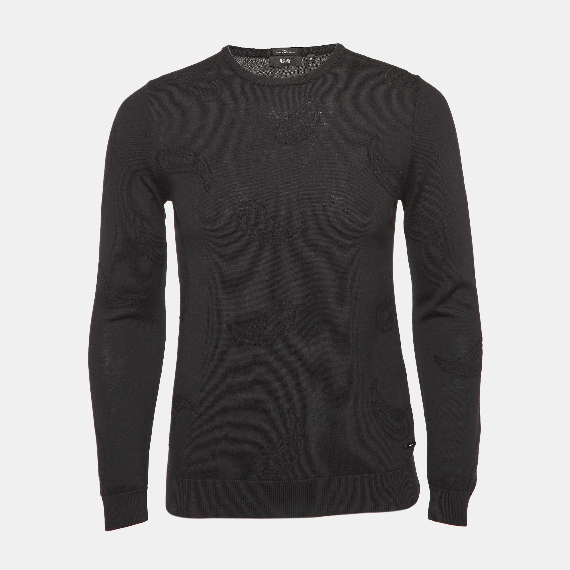 Boss by Hugo Boss Black Paisley Pattern Knit Slim Fit Sweater M