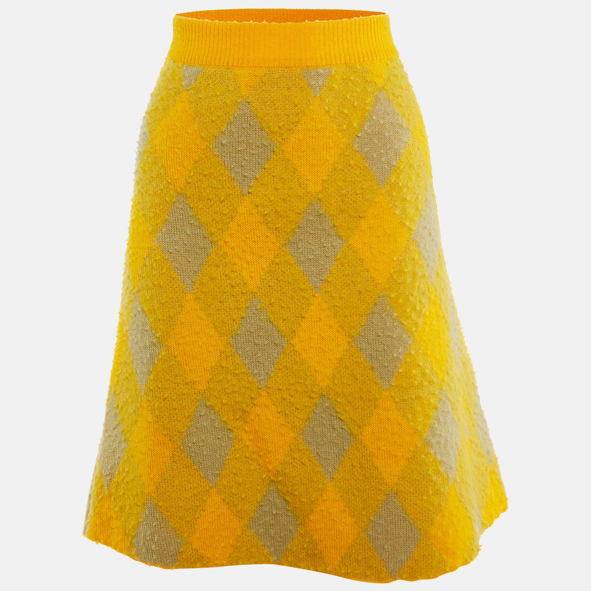 Burberry Yellow Wool Check Plaid Midi Skirt M