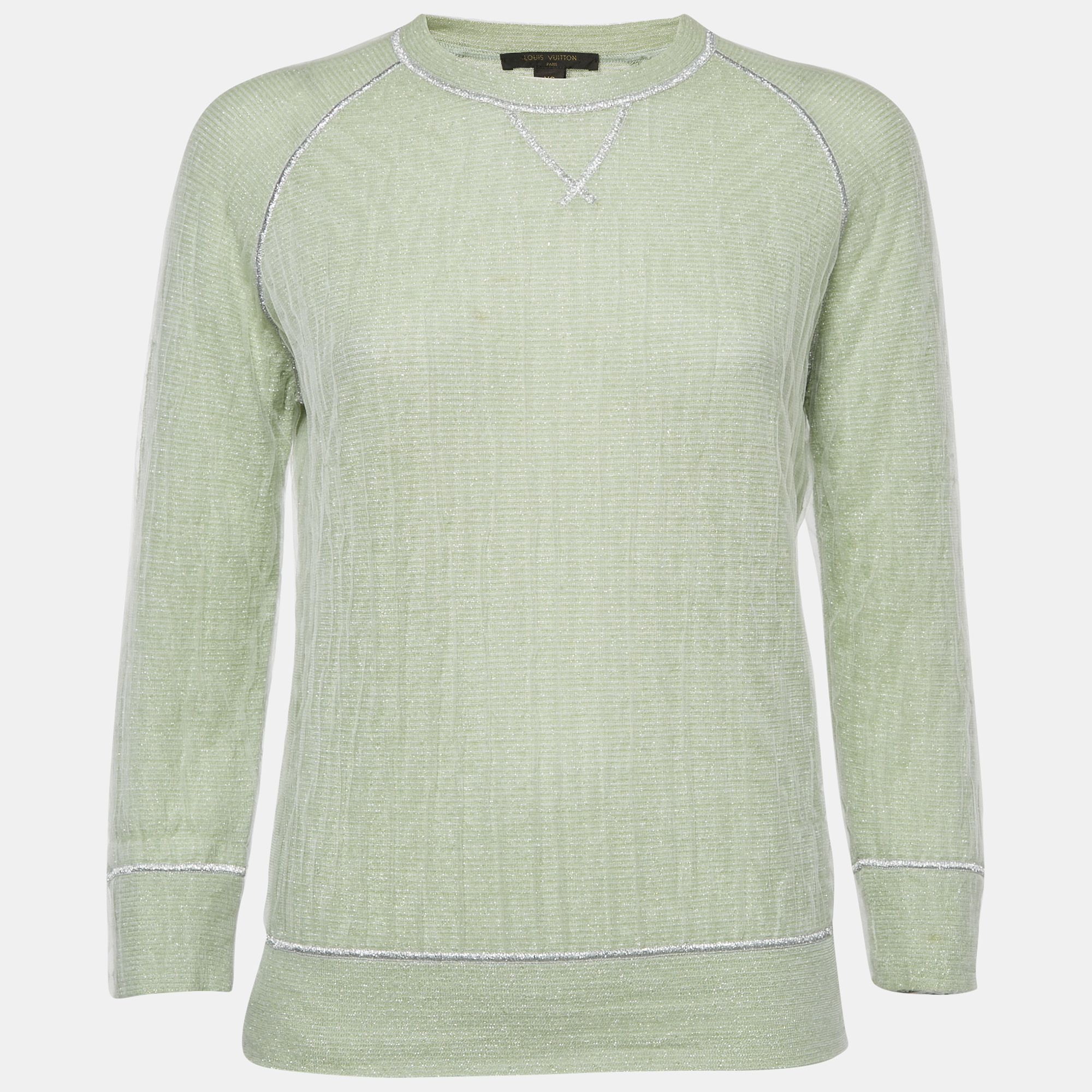 Louis Vuitton Green Lurex Knit Long Sleeve Pullover XS
