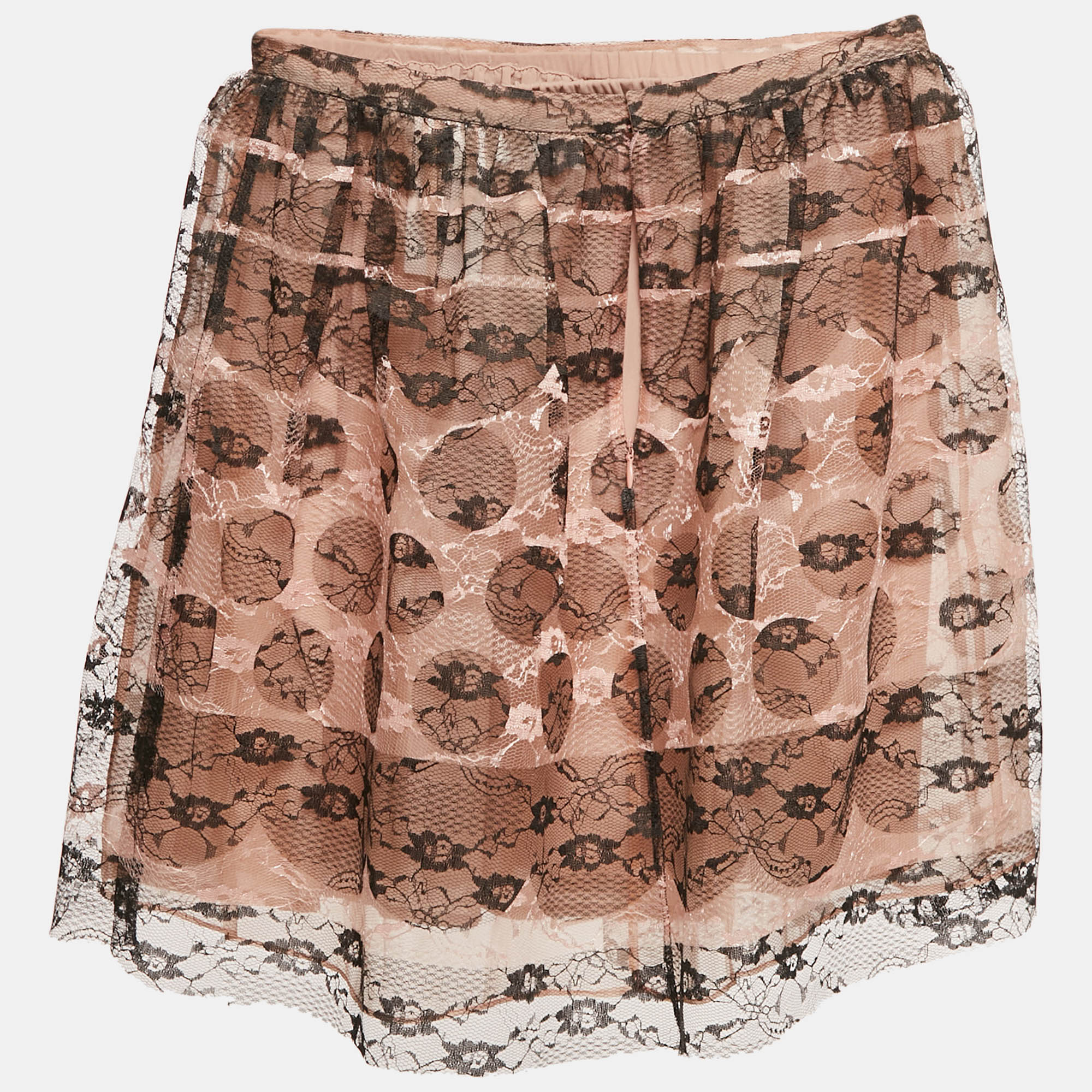 RED Valentino Beige/Black Patterned Tulle Mini Skirt S