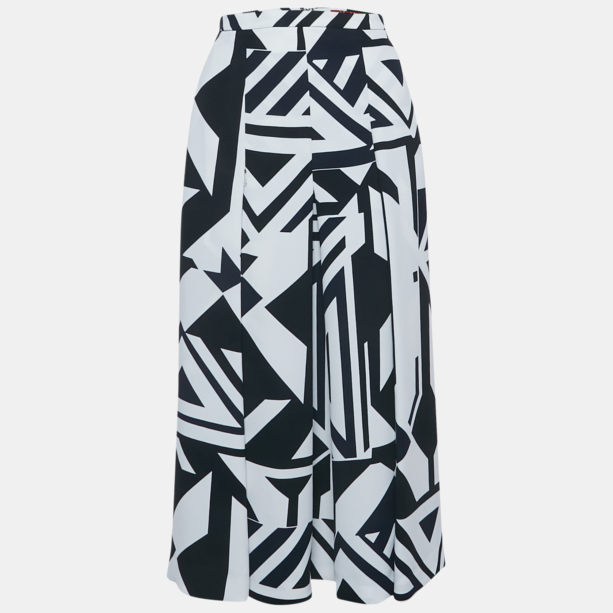 Max Mara Studio Navy Blue Printed Crepe Pleated Midi Skirt S