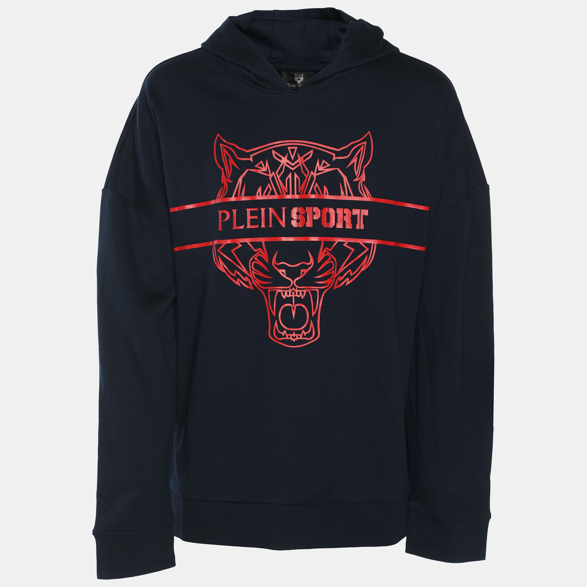 Plein Sport Navy Blue Jersey Tiger Print Hoodie L