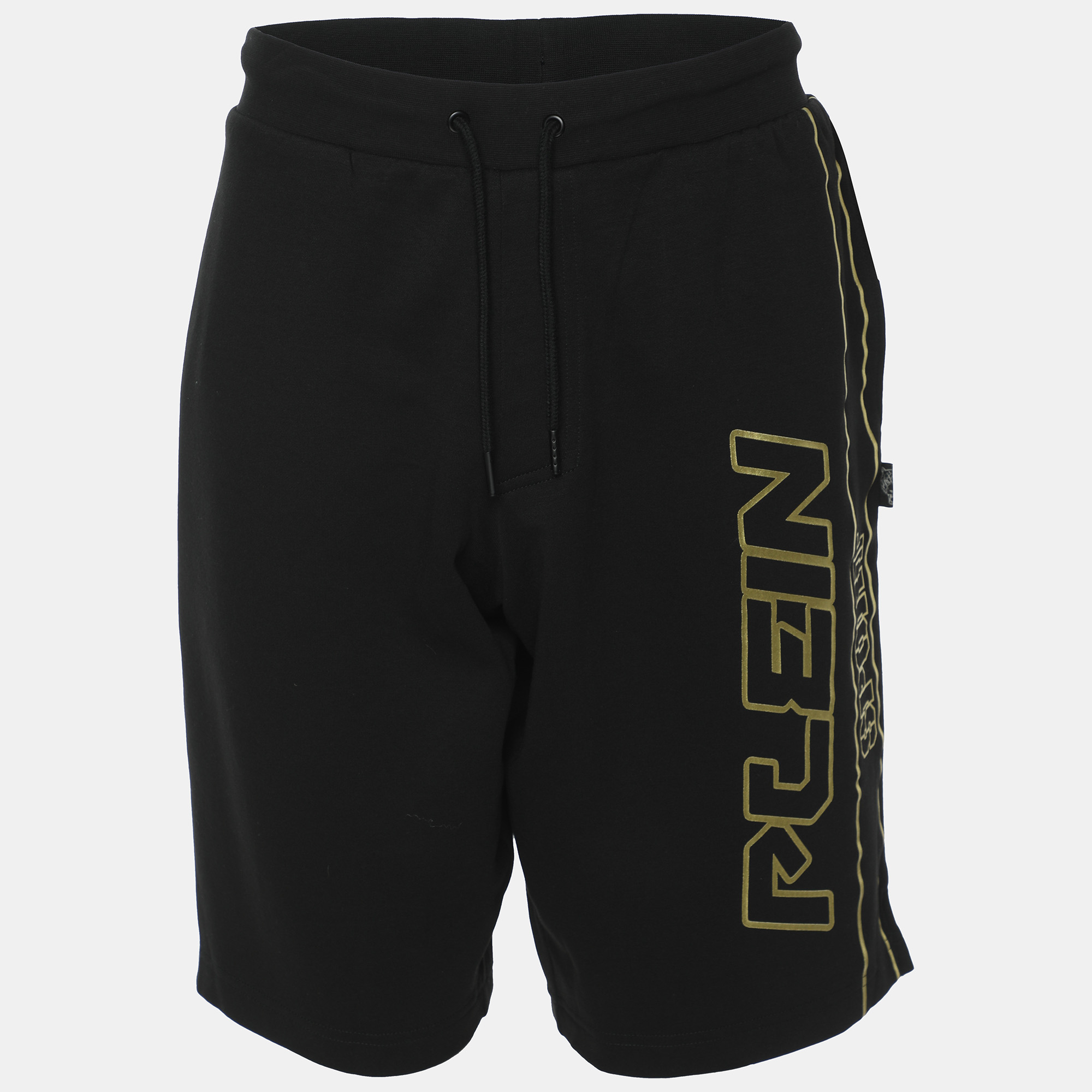 Plein Sport Black/Gold Jersey Logo Print Shorts XL