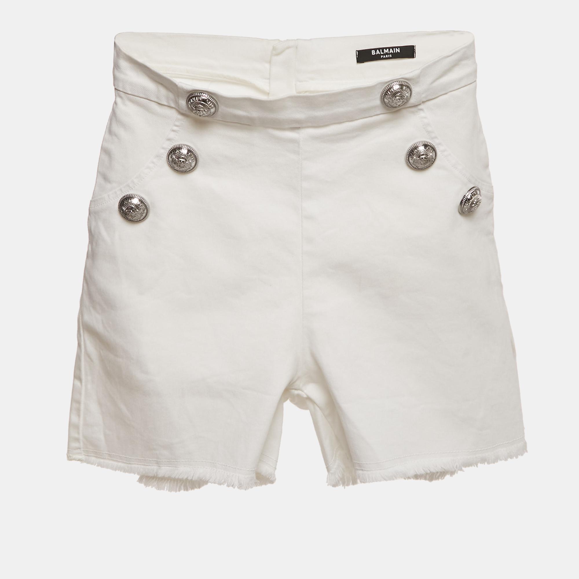 Balmain White Denim Button Detail Shorts 12 Yrs