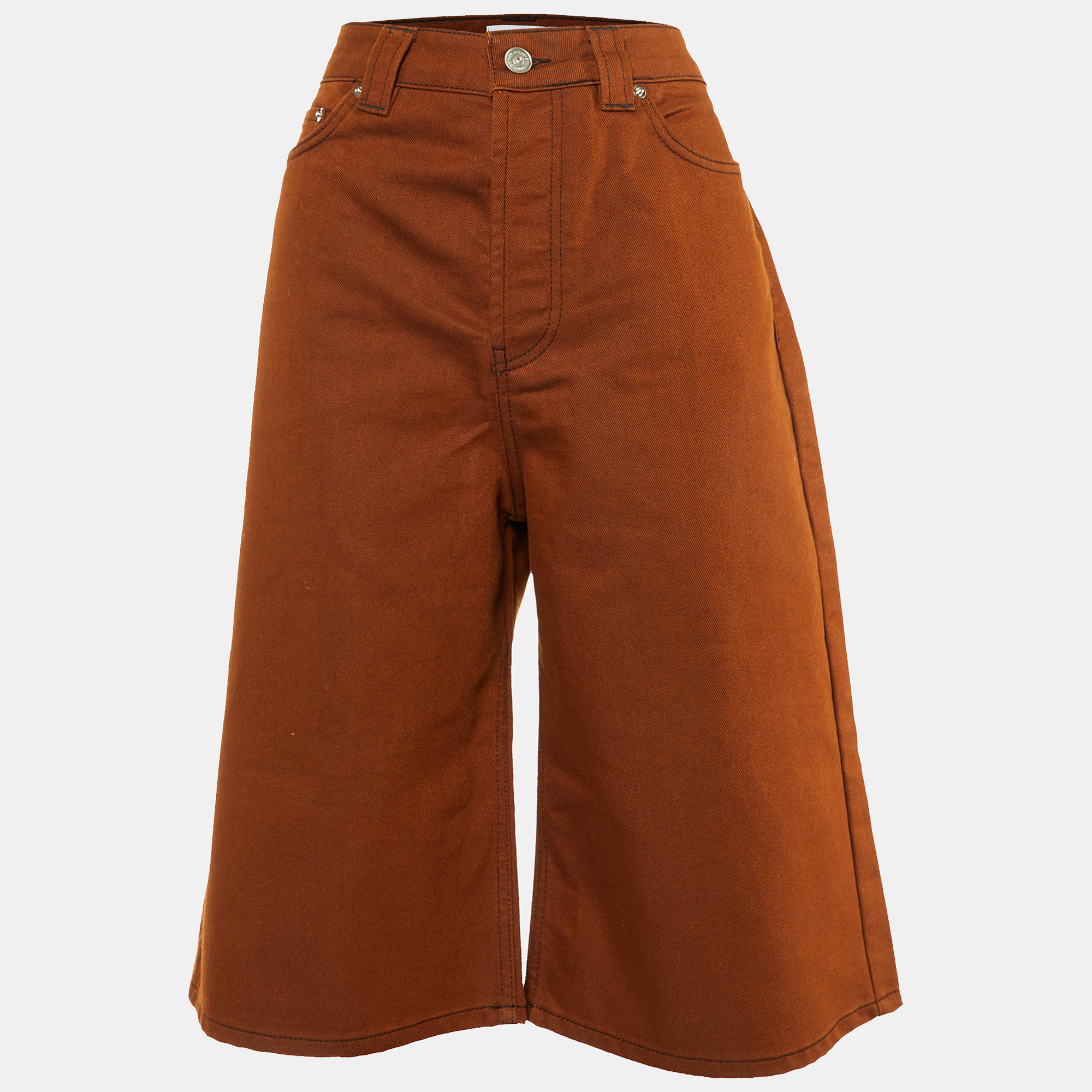 Ganni Brown Denim Knee Length Shorts M