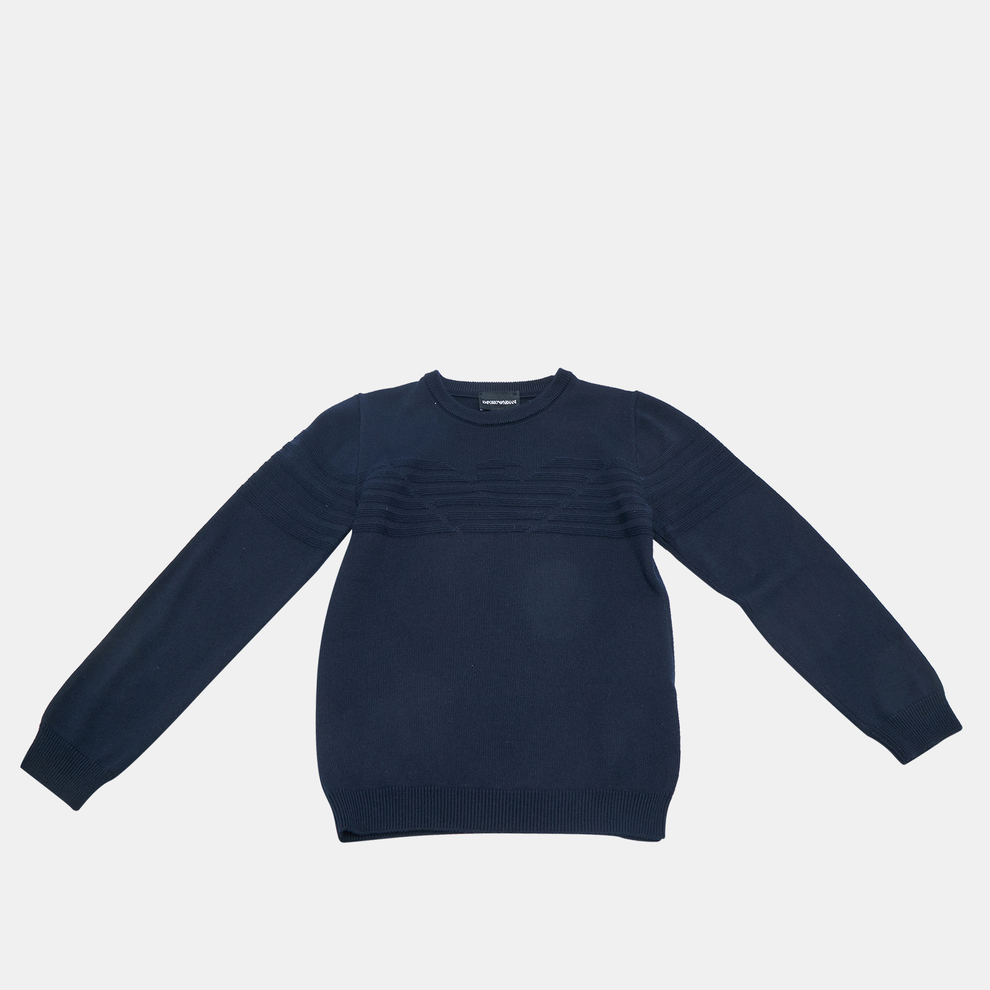 Emporio Armani Kids Navy Blue Logo Intarsia Knit Sweater 10 Yrs