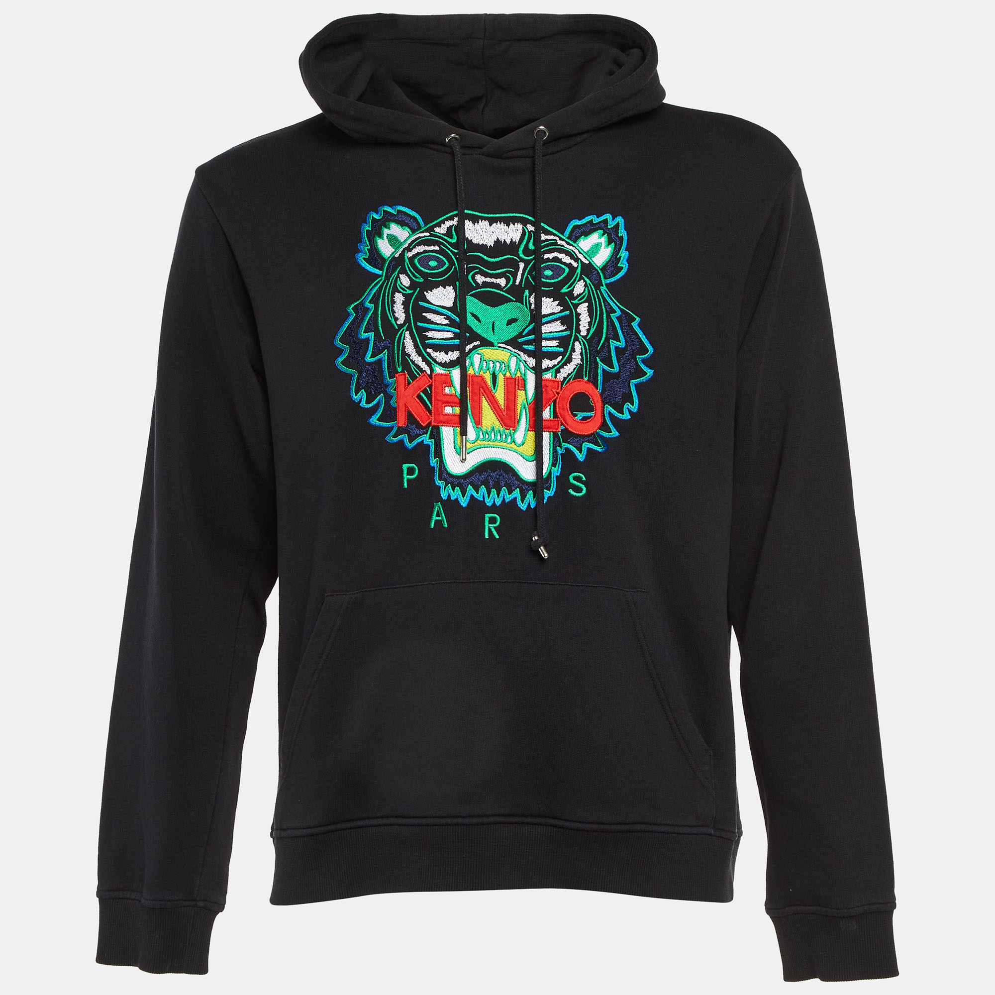 Kenzo Black Tiger Embroidered Cotton Hoodie M