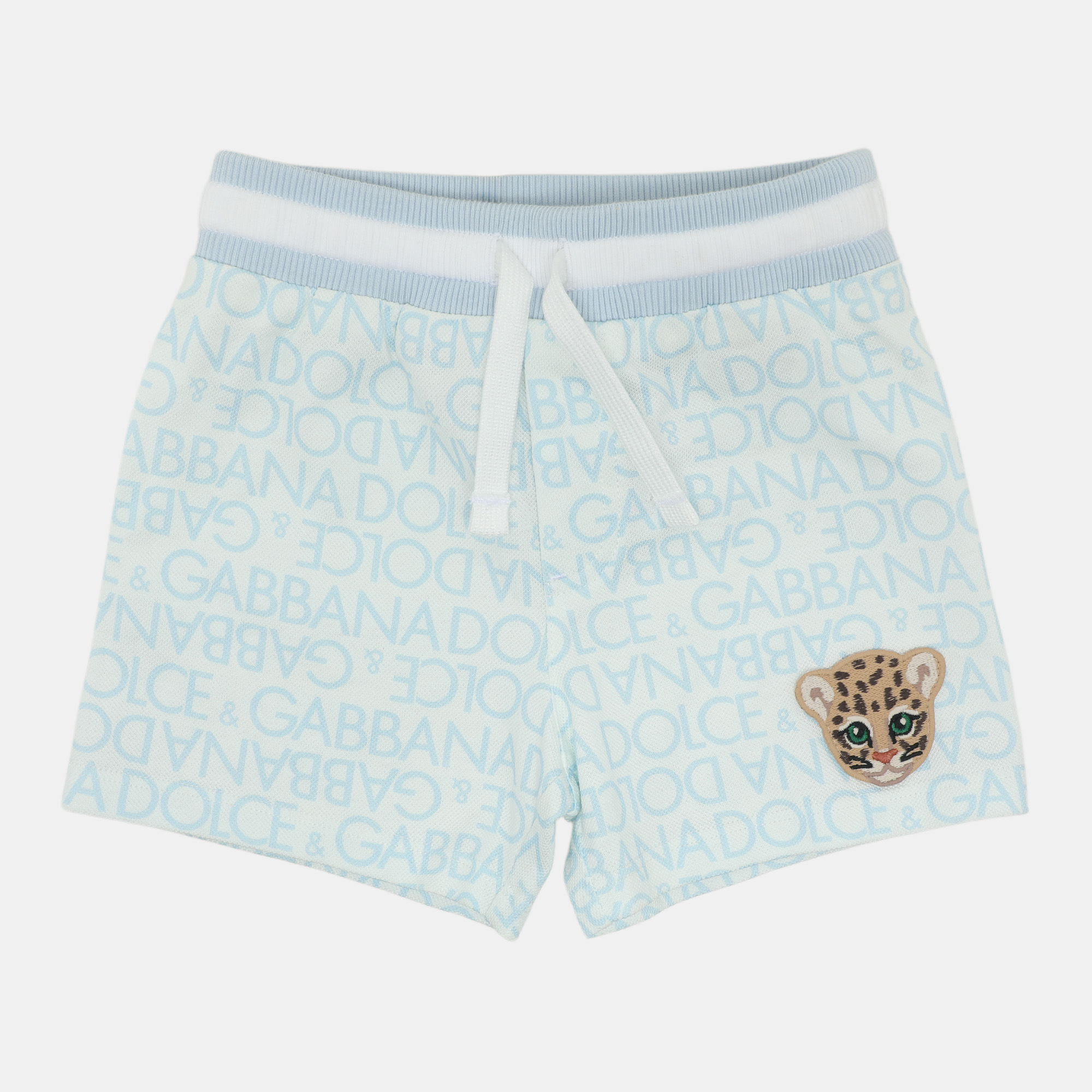 Dolce & Gabbana Blue/White Logo Print Knit Shorts 6-9 Month