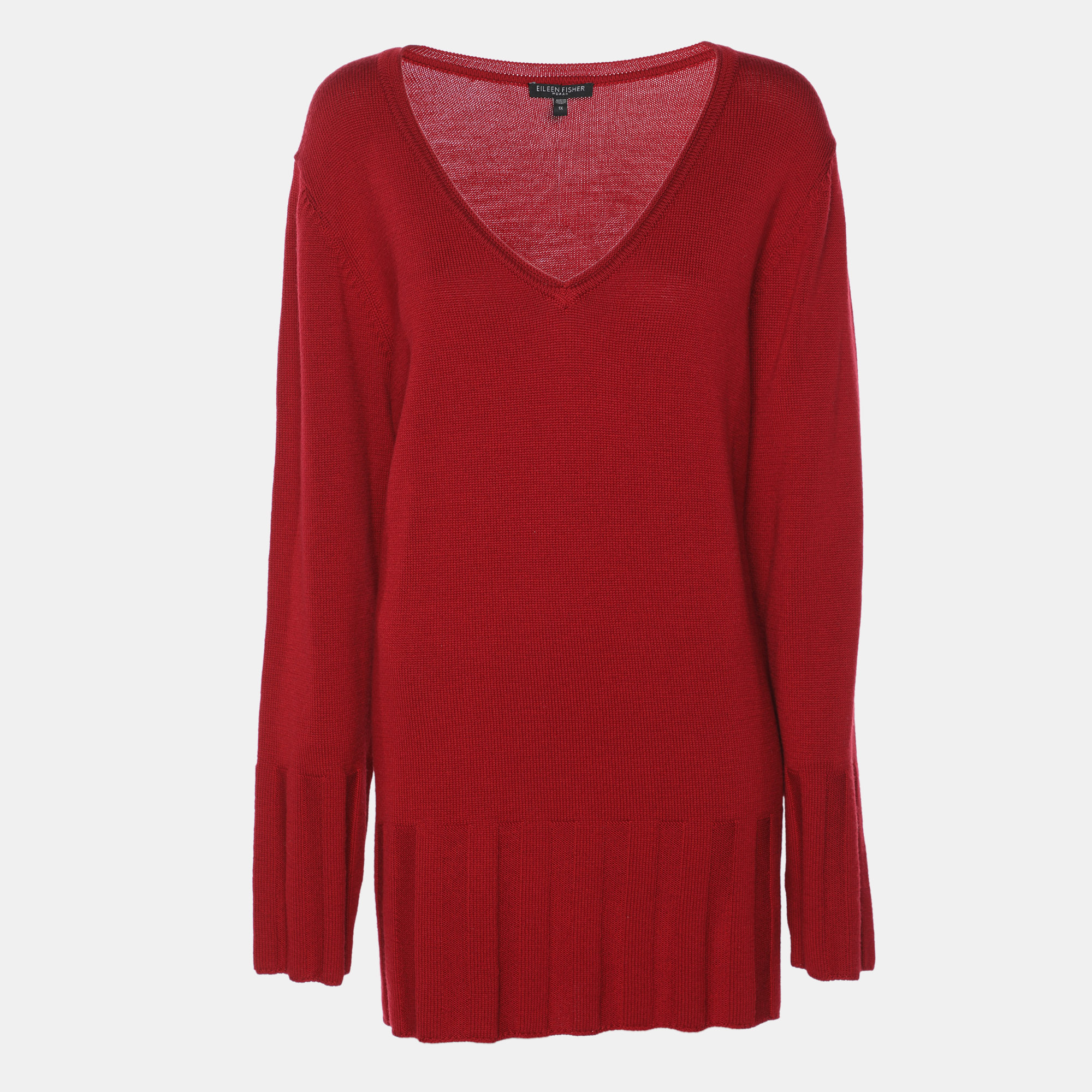 Eileen Fisher Red Merino Wool Knit Full Sleeve Sweater XXL