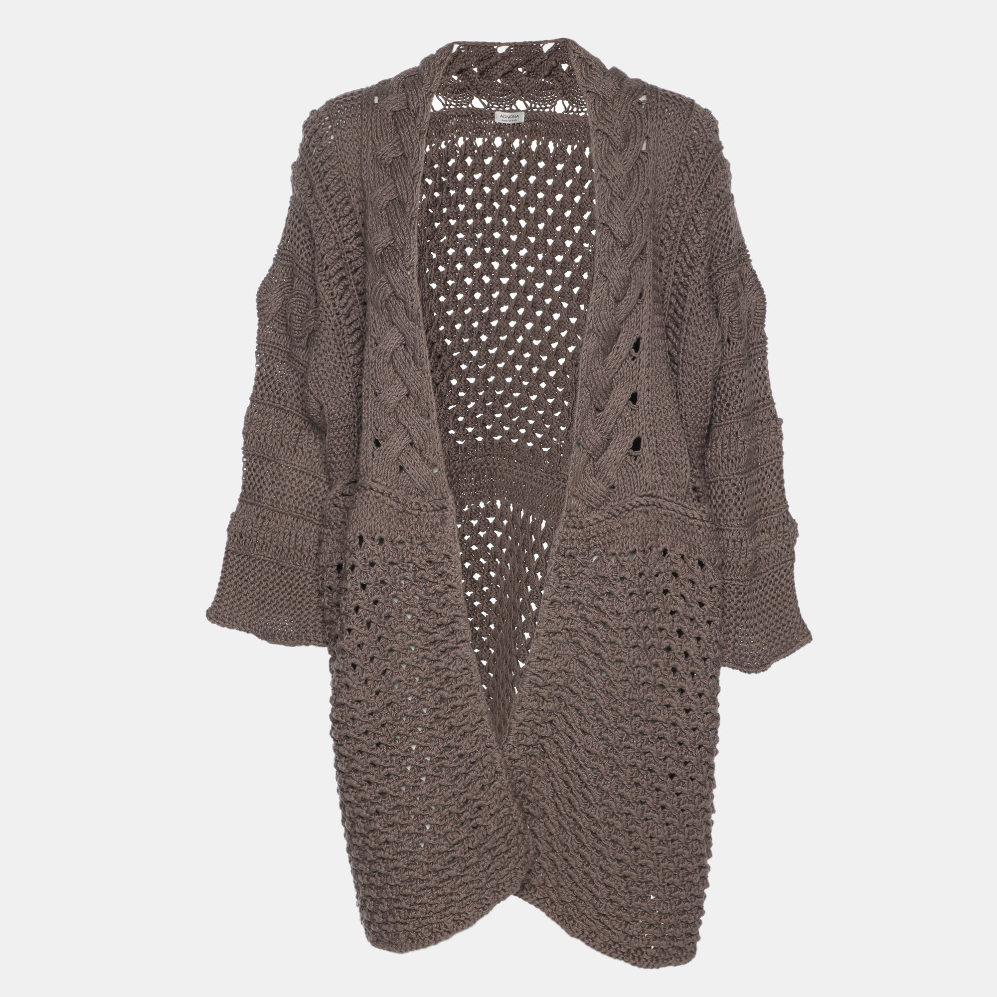 Agnona Dark Beige Cotton Knit Cable Thick Cardigan XXXL 424