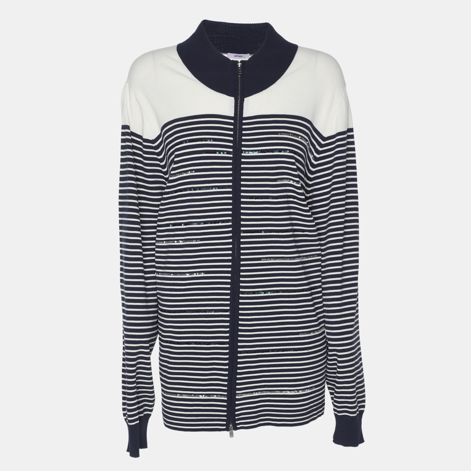Persona Blue/White Stripe Stretch Knit Cardigan XL