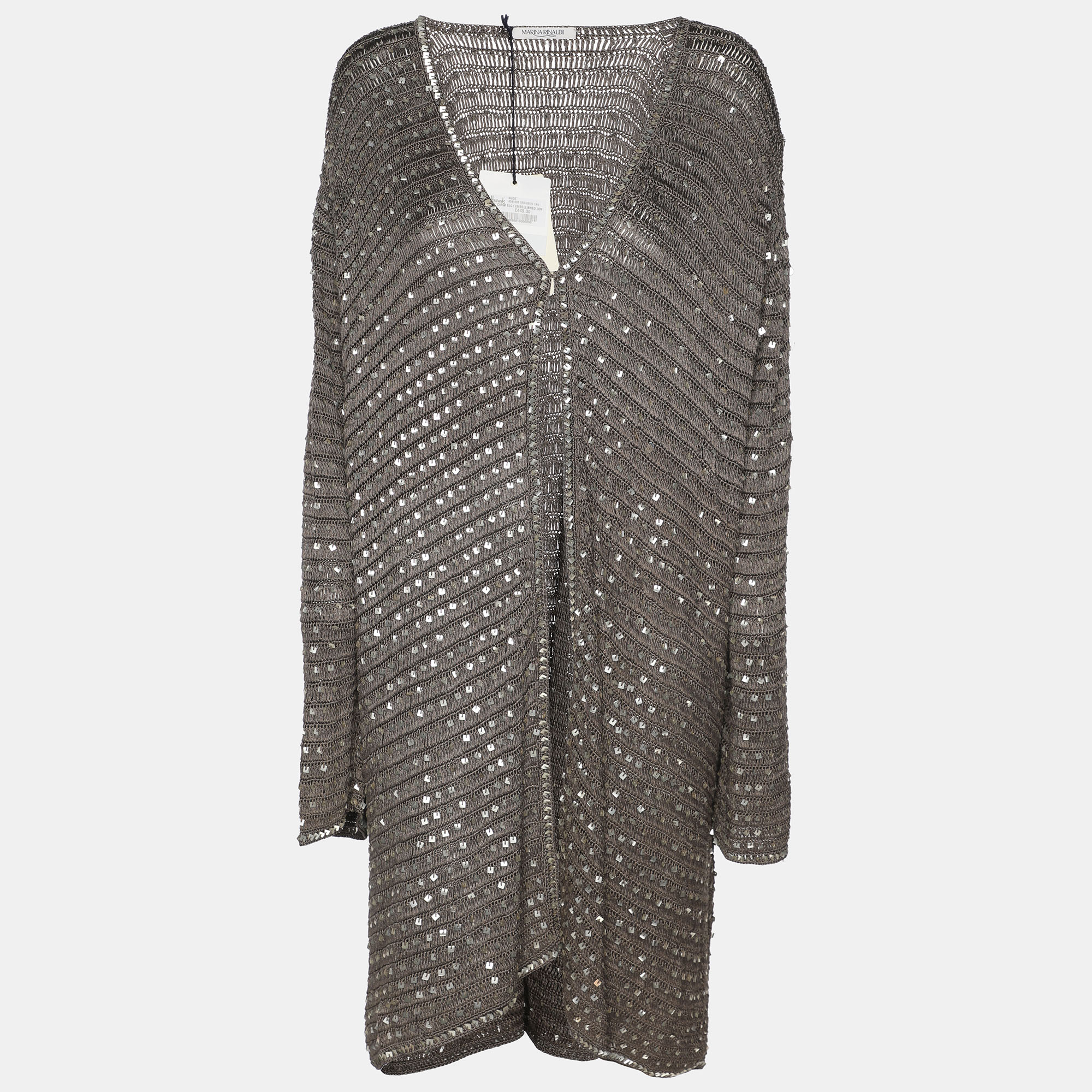 Marina Rinaldi Grey Knit Sequins Long Sleeve Cardigan L