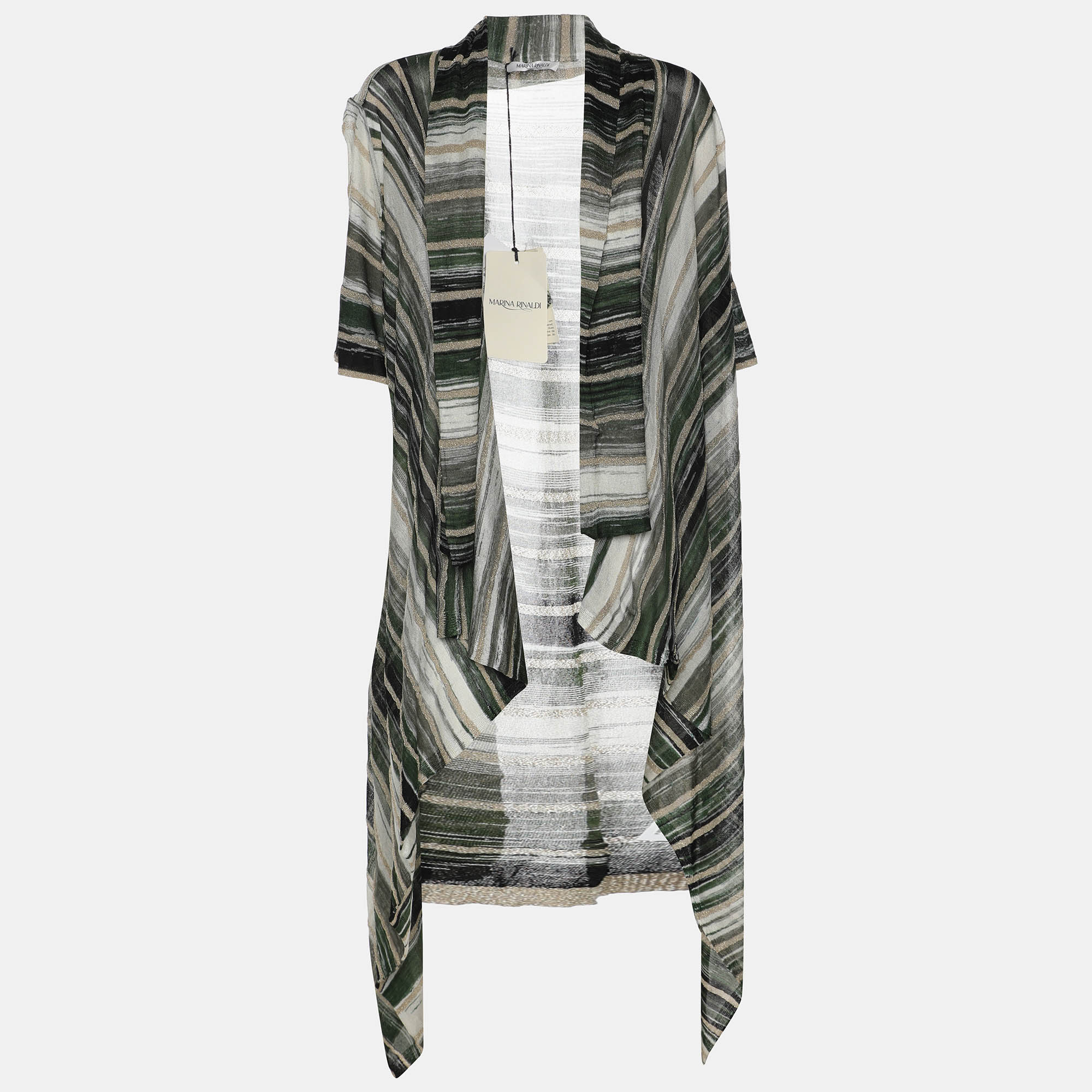 Marina Rinaldi Multicolor Stripe Stretch Lurex Knit Cardigan L 424