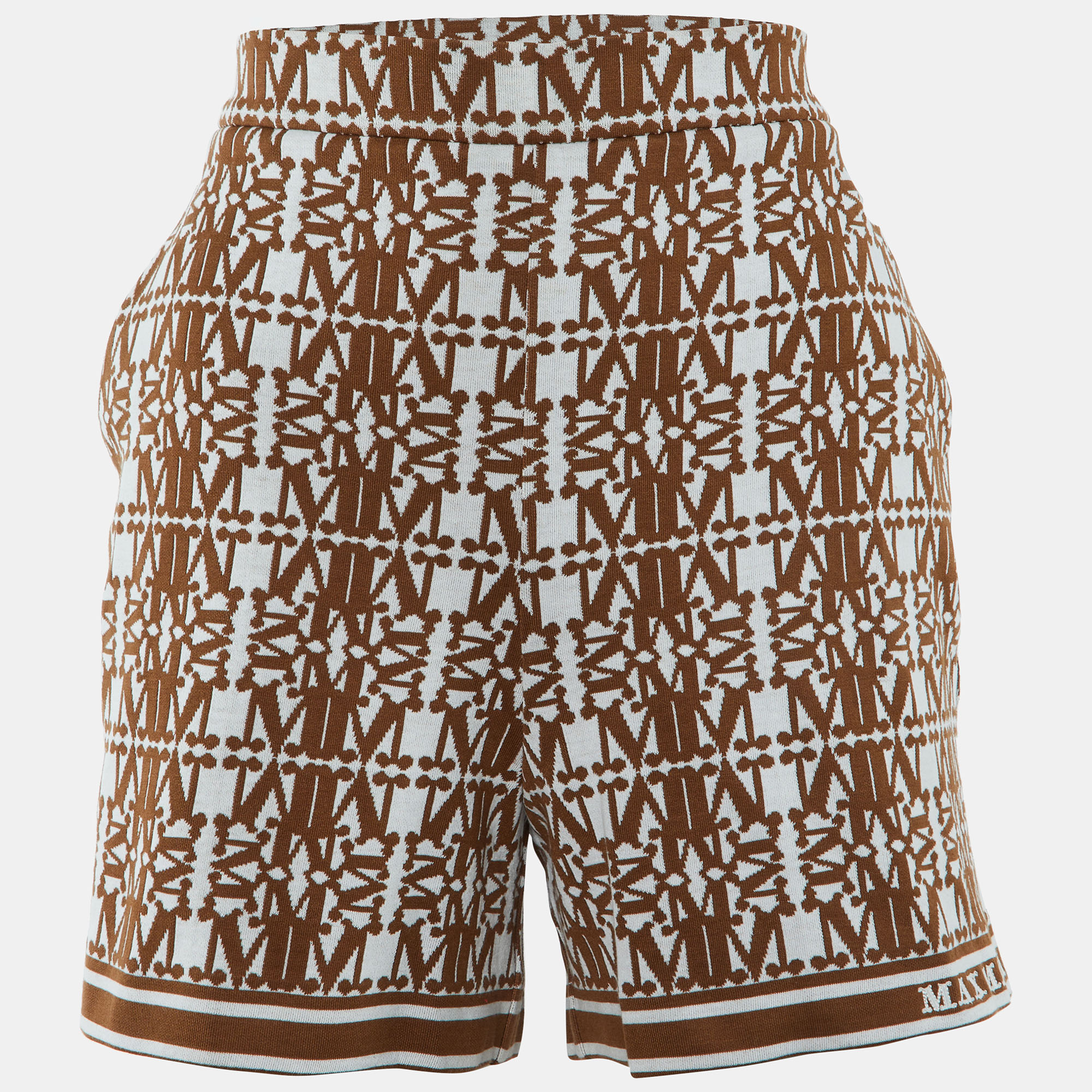 Max Mara Brown Logo Pattern Knit Anagni Shorts L