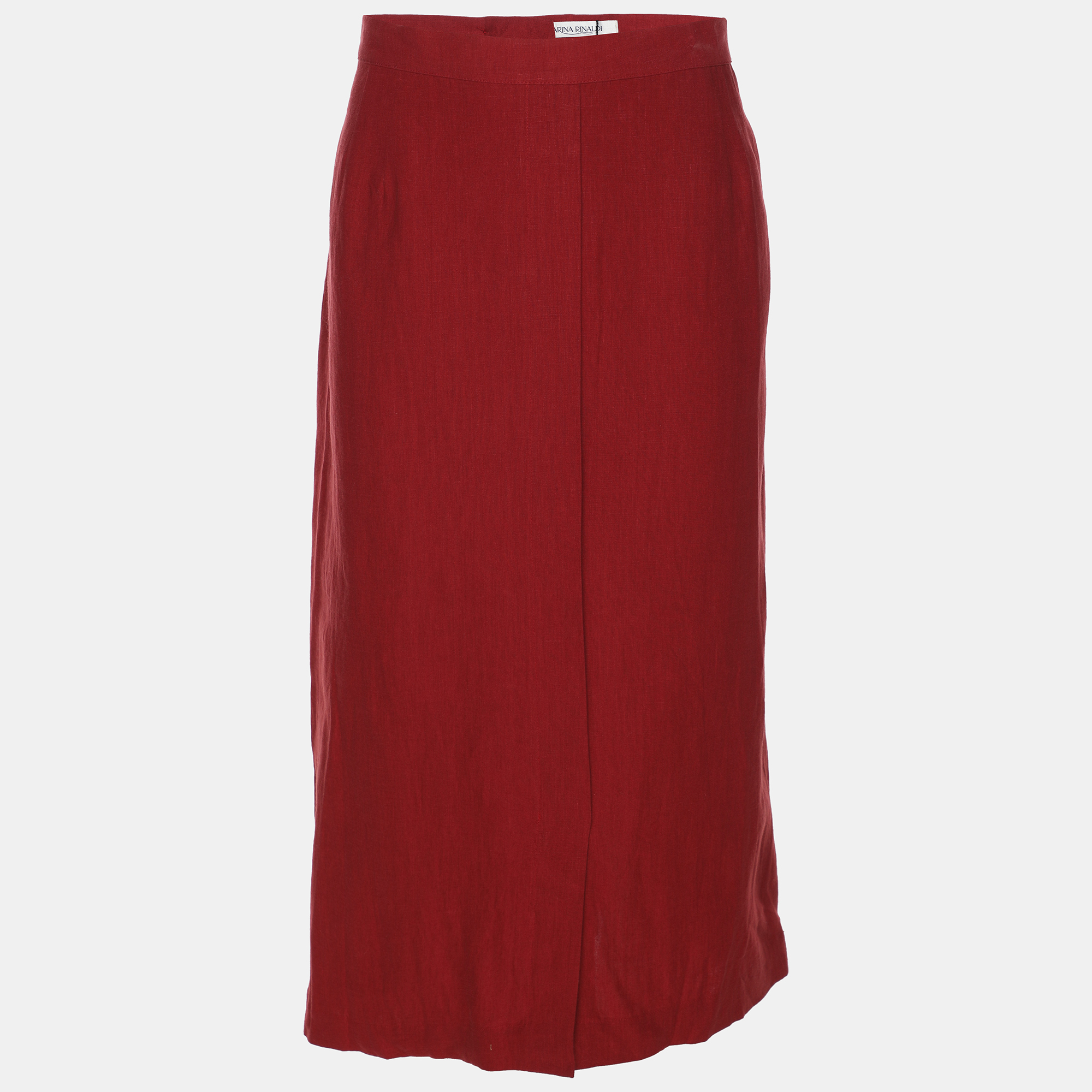 Marina Rinaldi Red Linen Straight Midi Skirt L
