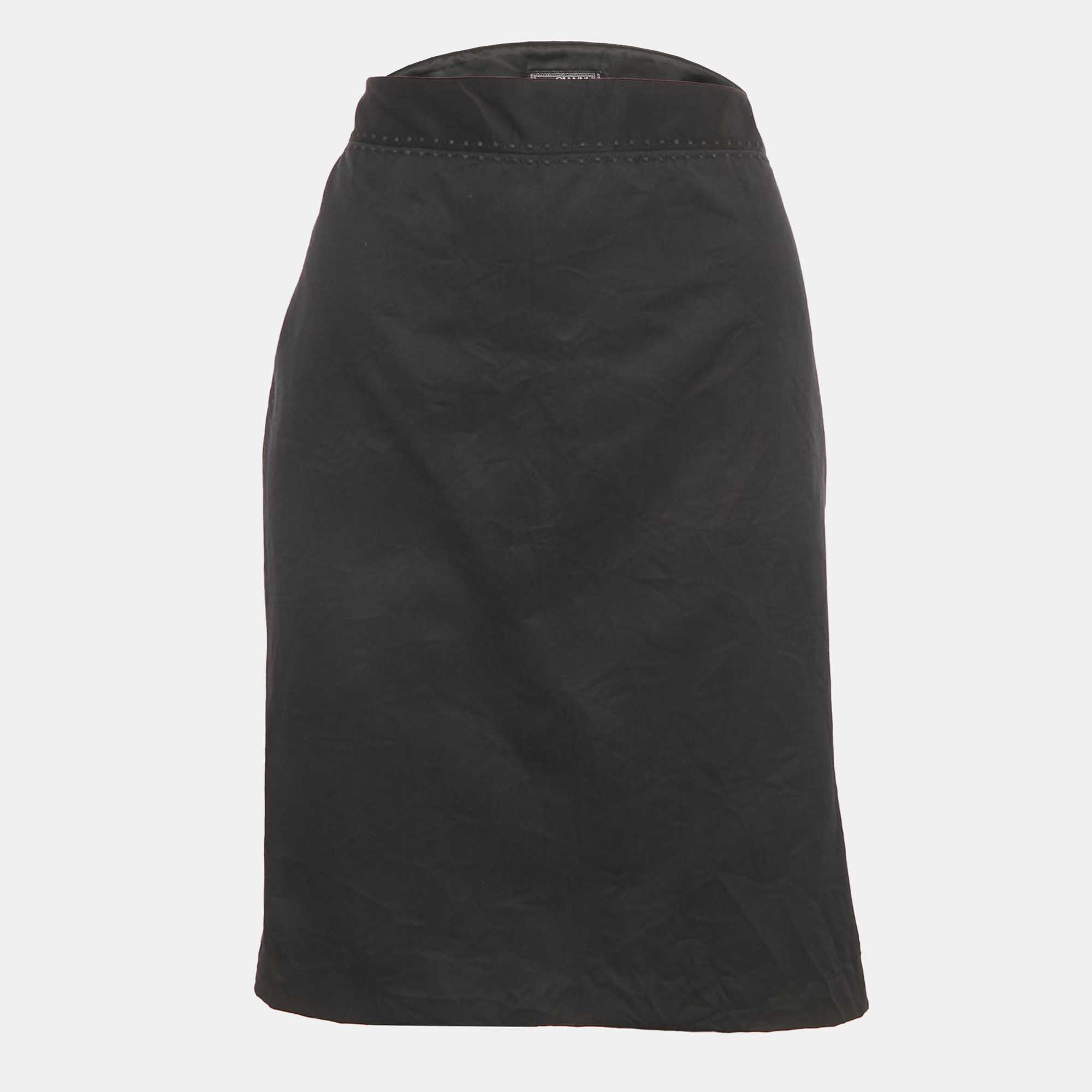 Gianni Versace Black Embroidered Trim Silk Blend Pencil Skirt L